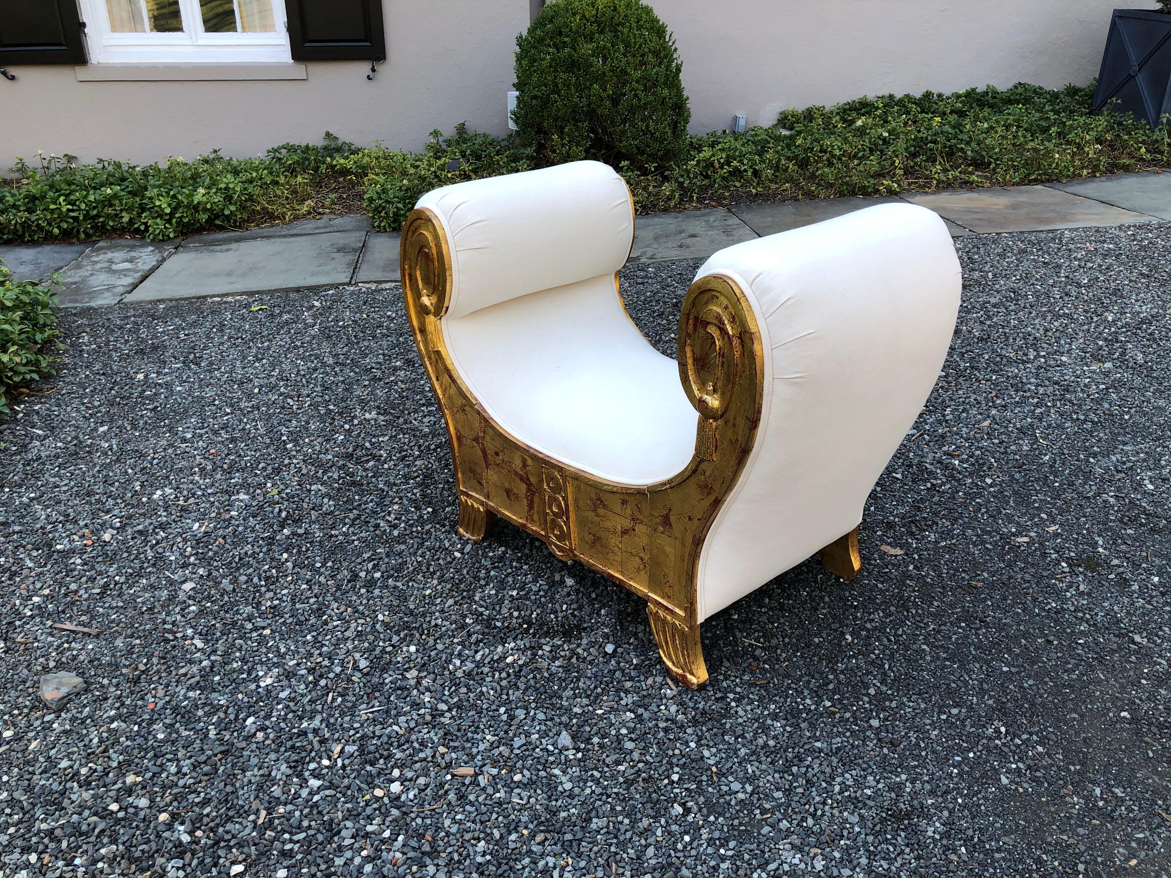 Dramatic Egyptian Revival Giltwood Bench with New Upholstery 2