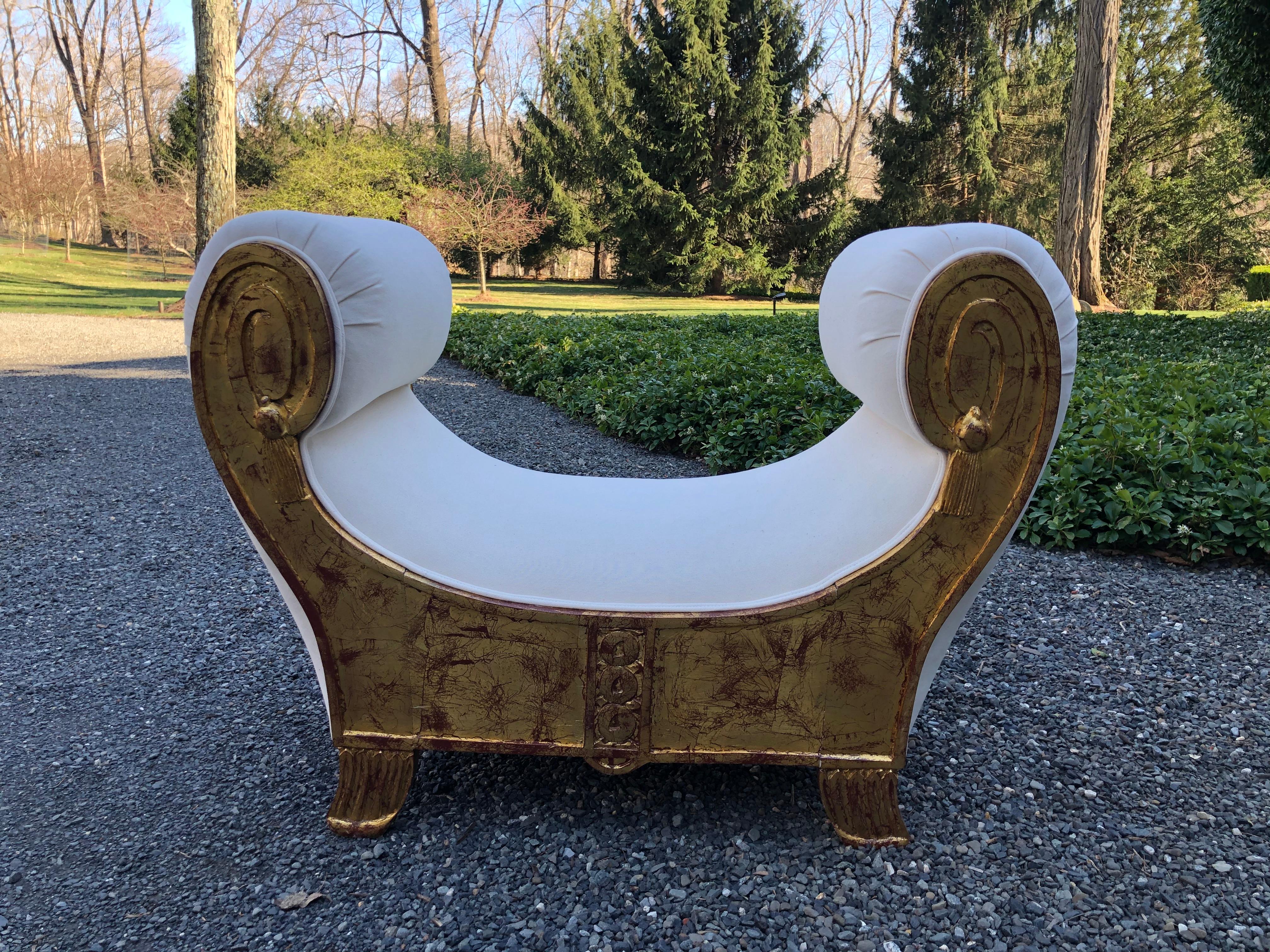 Dramatic Egyptian Revival Giltwood Bench with New Upholstery 3