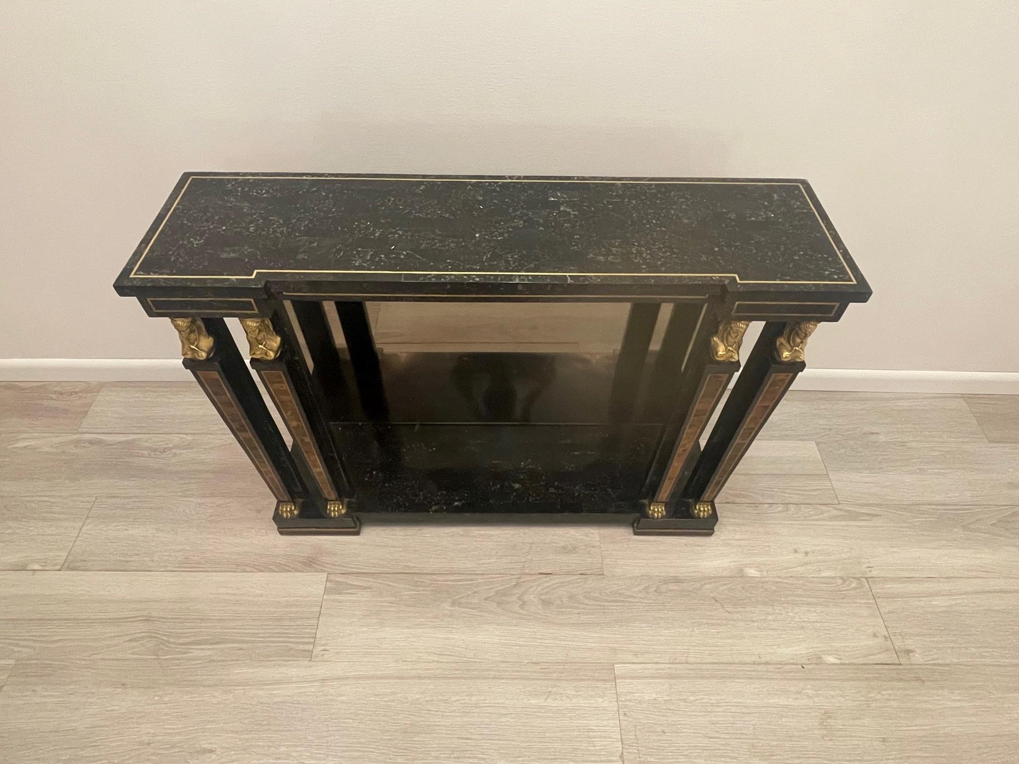 Dramatic Egyptian Revival Maitland Smith Console with Matching Mirror For Sale 3