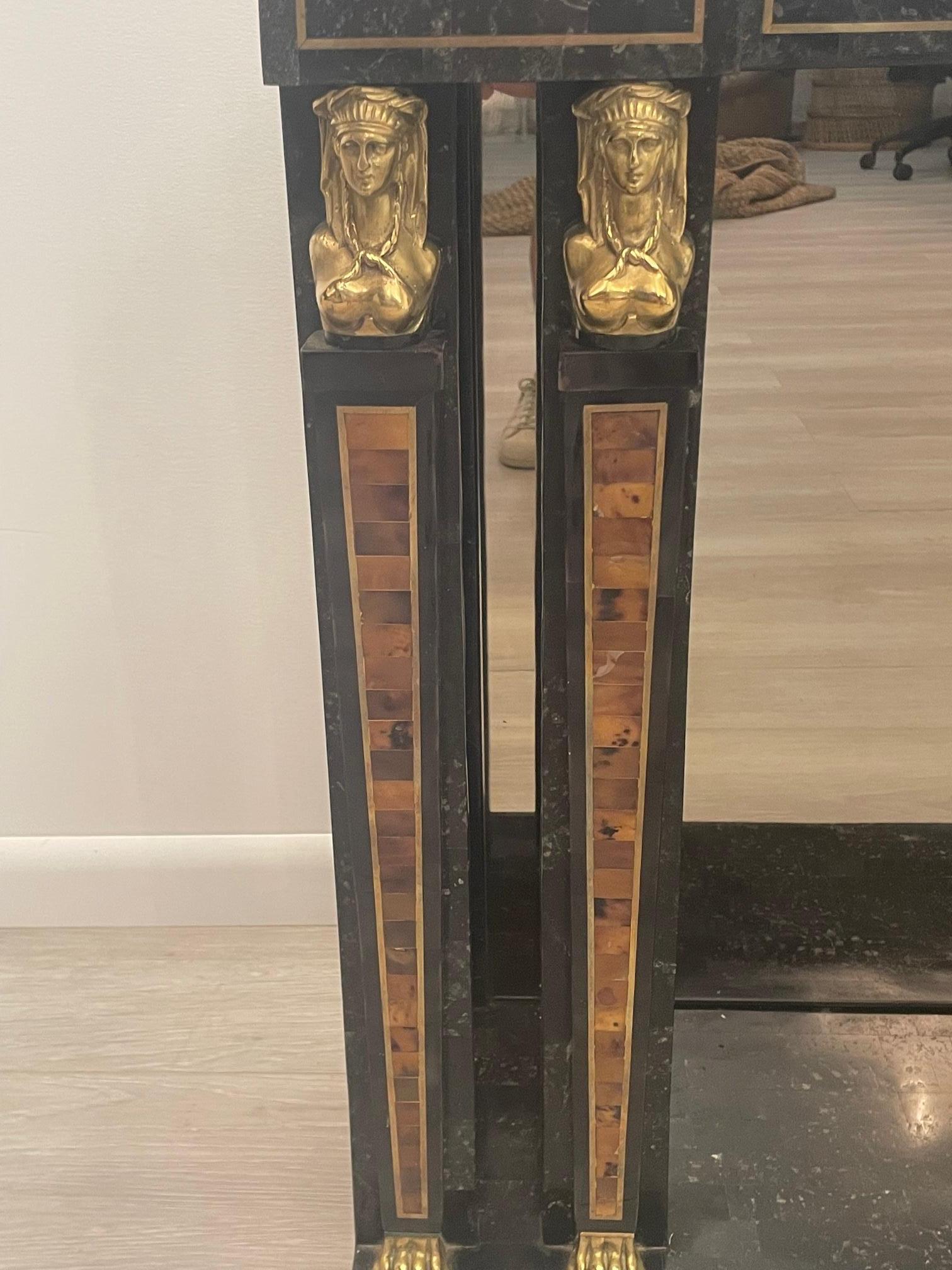 Dramatic Egyptian Revival Maitland Smith Console with Matching Mirror 5