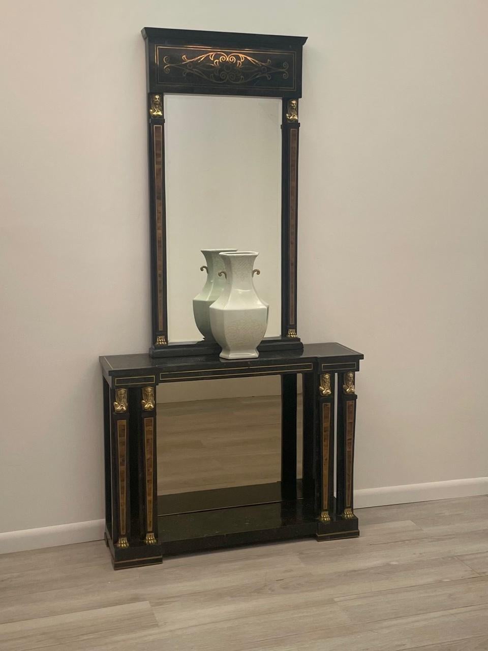 Philippine Dramatic Egyptian Revival Maitland Smith Console with Matching Mirror For Sale