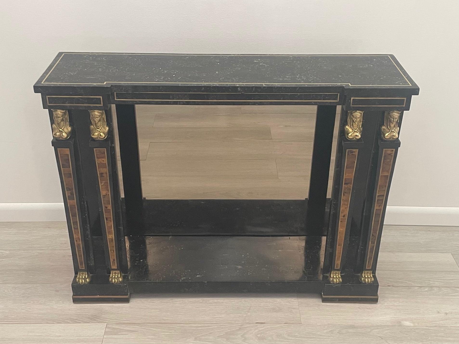 Dramatic Egyptian Revival Maitland Smith Console with Matching Mirror In Good Condition For Sale In Hopewell, NJ
