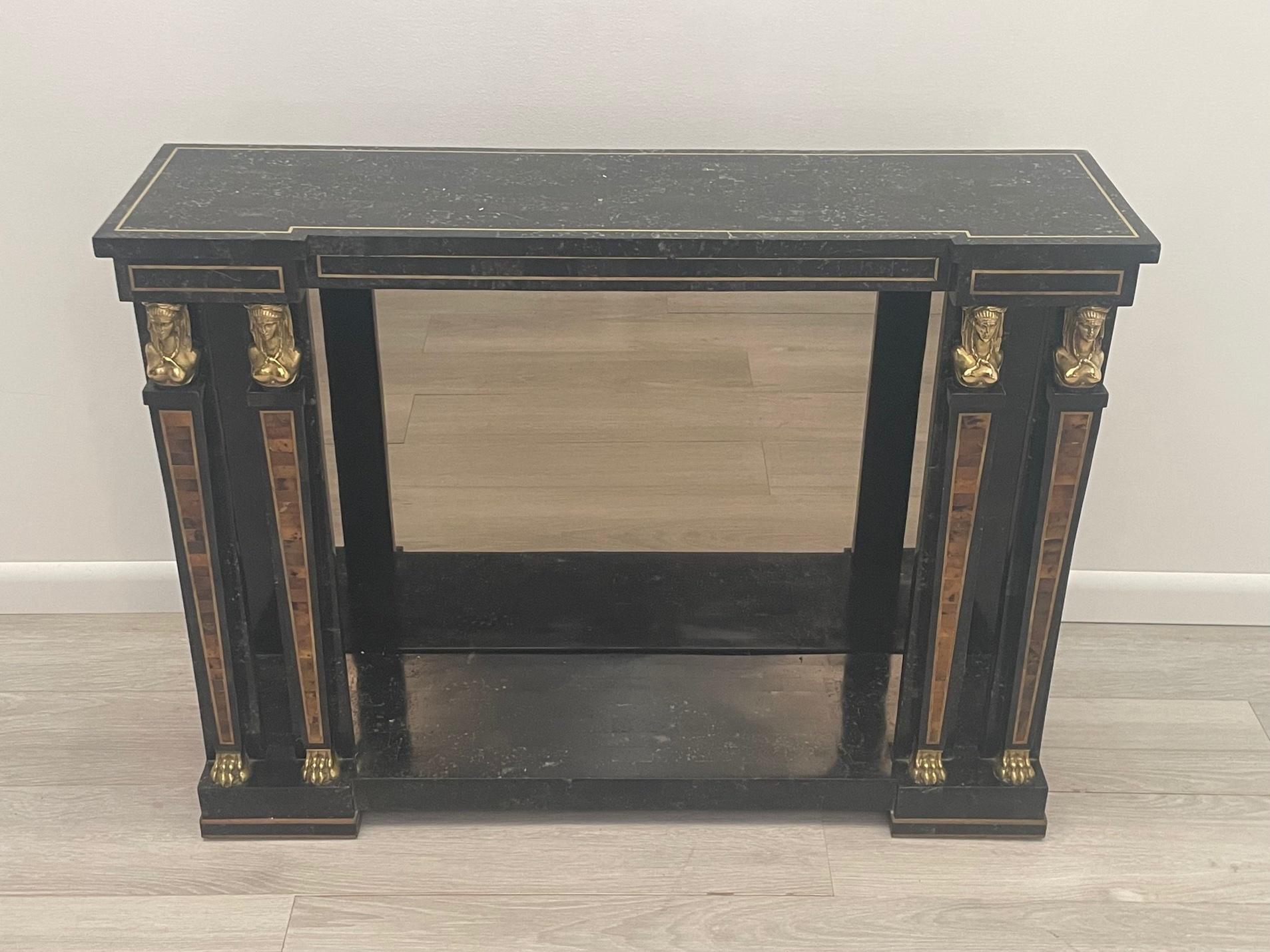 Dramatic Egyptian Revival Maitland Smith Console with Matching Mirror In Good Condition In Hopewell, NJ