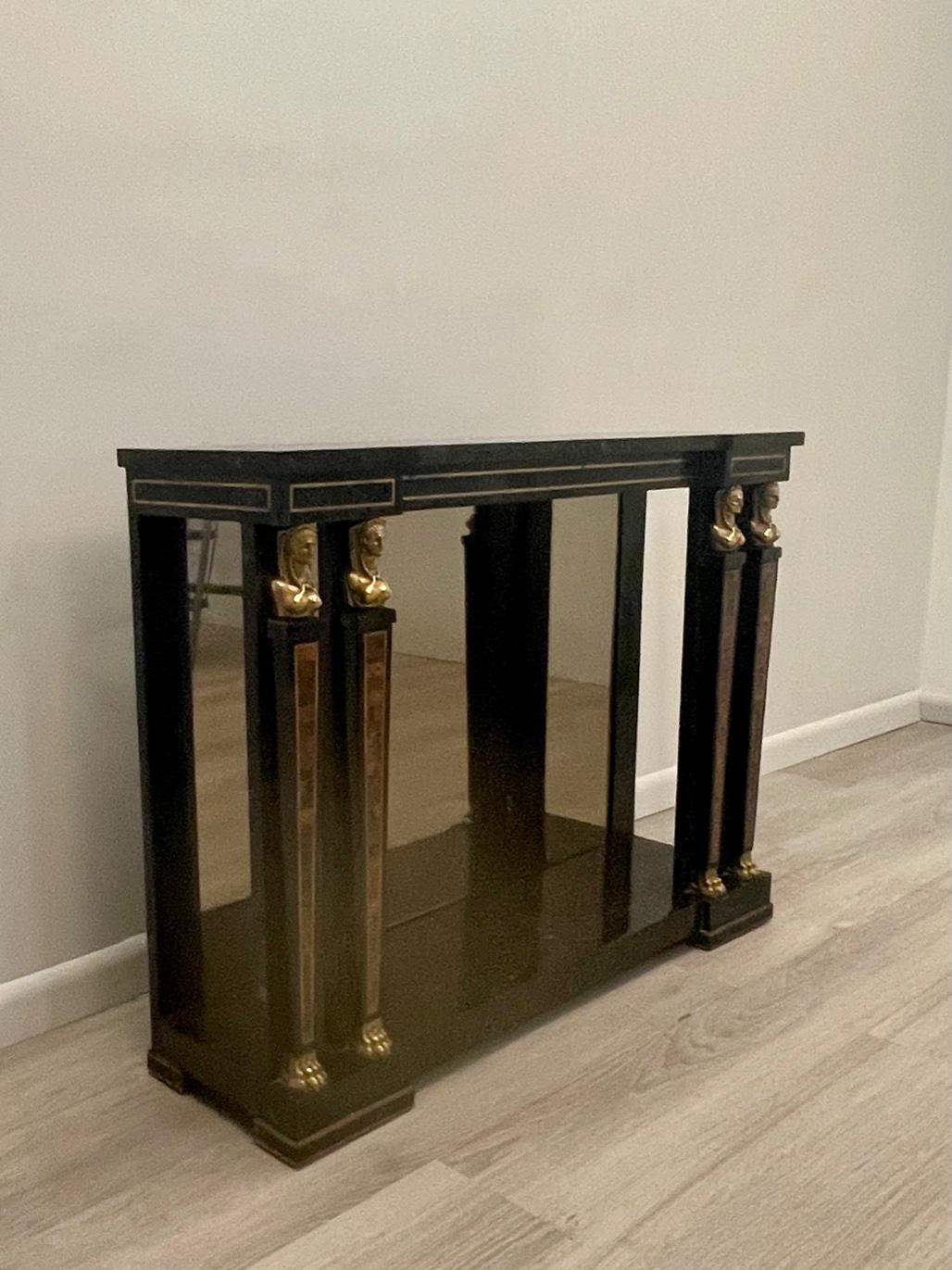 Dramatic Egyptian Revival Maitland Smith Console with Matching Mirror For Sale 2