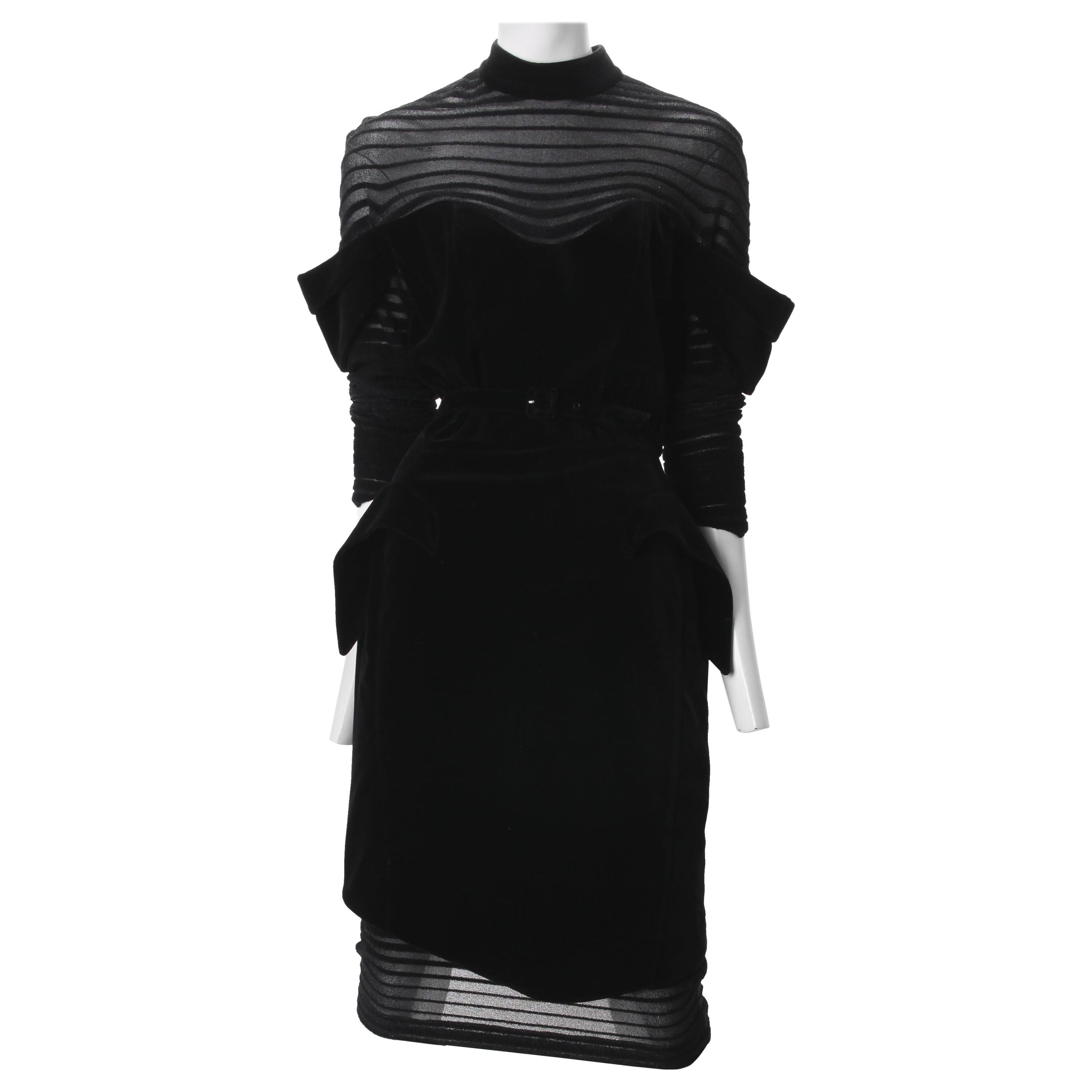 Dramatic Fall 1995 Thierry Mugler Black Velvet Structured Dress Museum