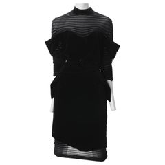 Vintage Dramatic Fall 1995 Thierry Mugler Black Velvet Structured Dress Museum