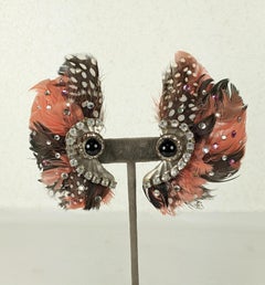 Dramatic Feather and Paste Clip Earrings