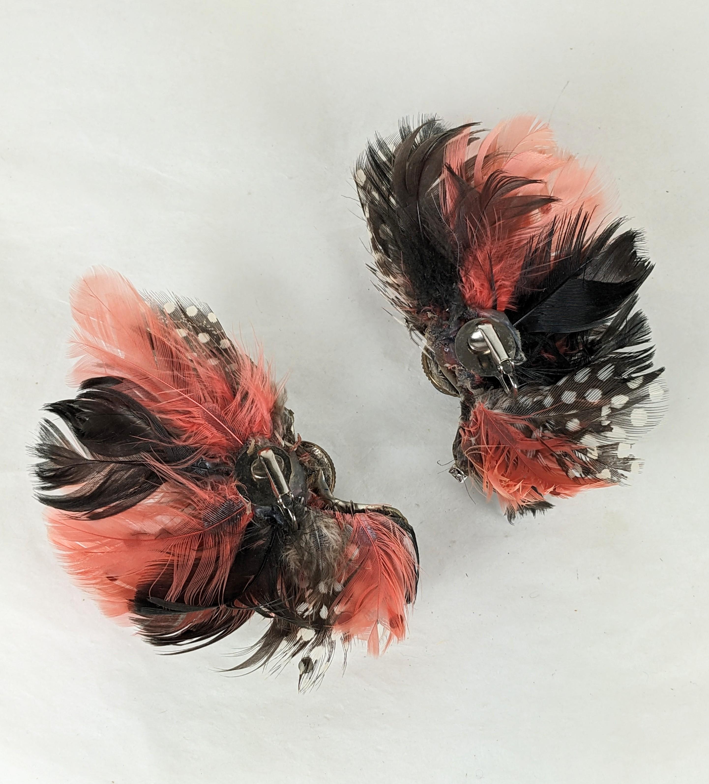 Dramatic Feather and Paste Clip Earrings In Good Condition For Sale In New York, NY