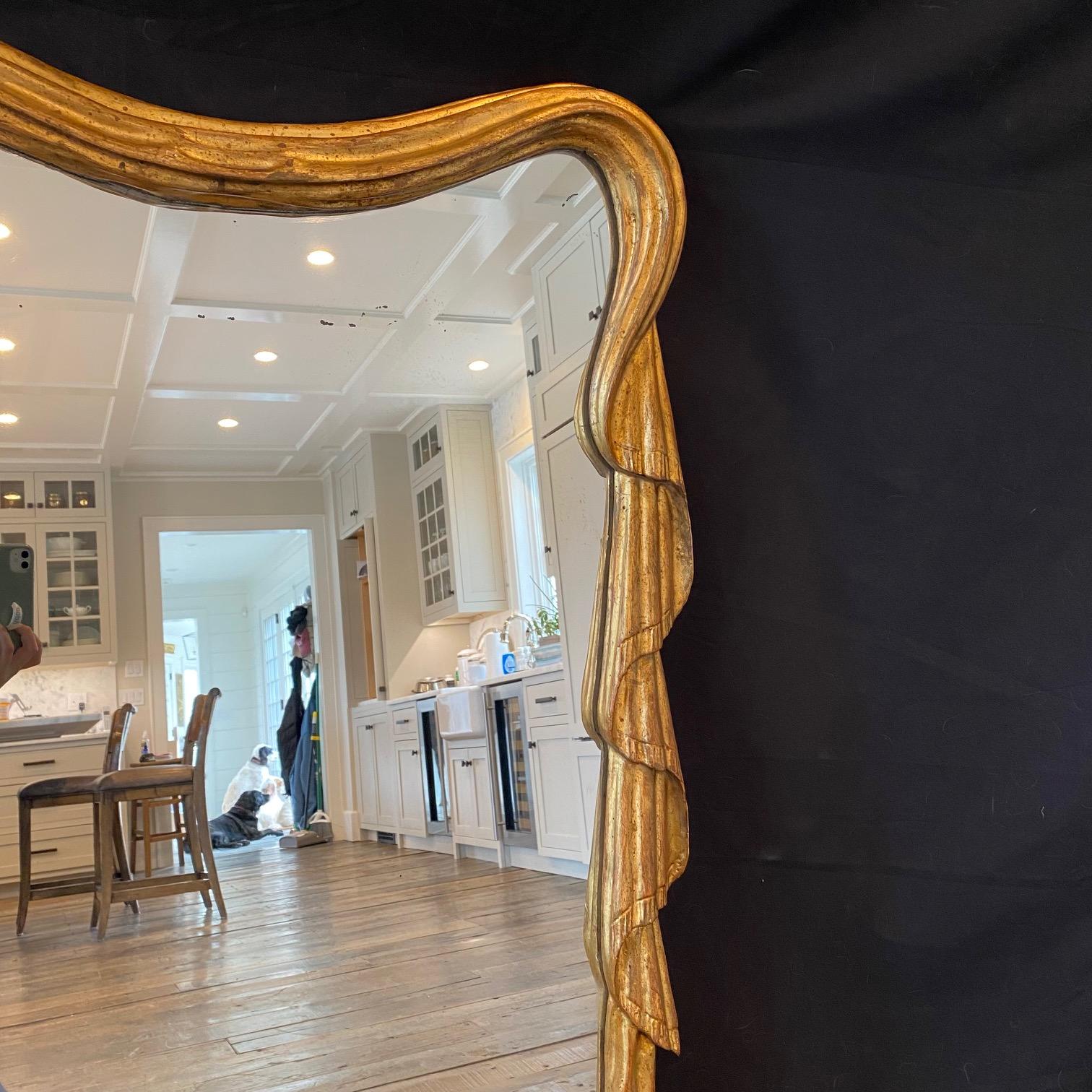 Dramatic French Art Nouveau Draped Curtain Shaped Mirror In Good Condition For Sale In Hopewell, NJ