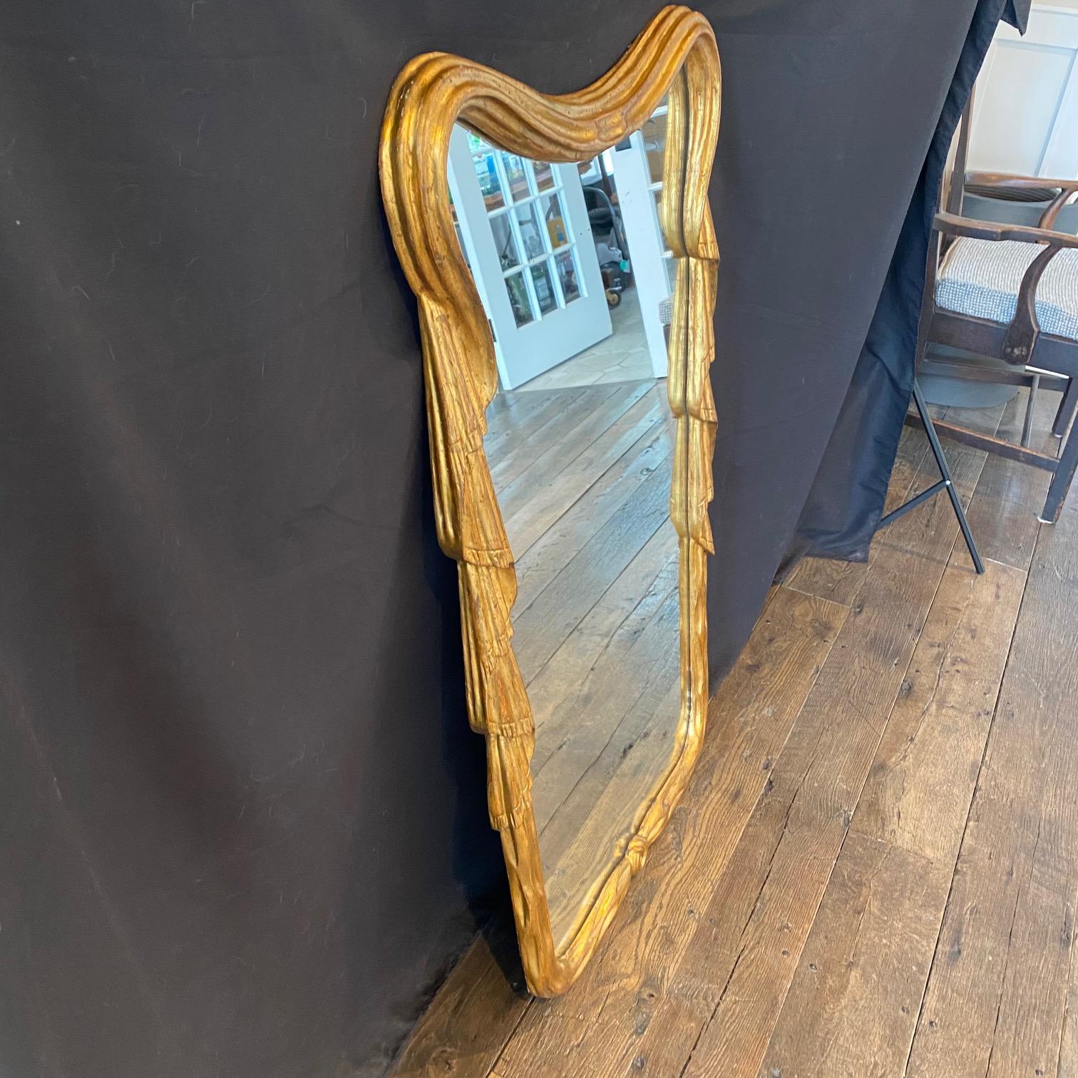 Dramatic French Art Nouveau Draped Curtain Shaped Mirror For Sale 3