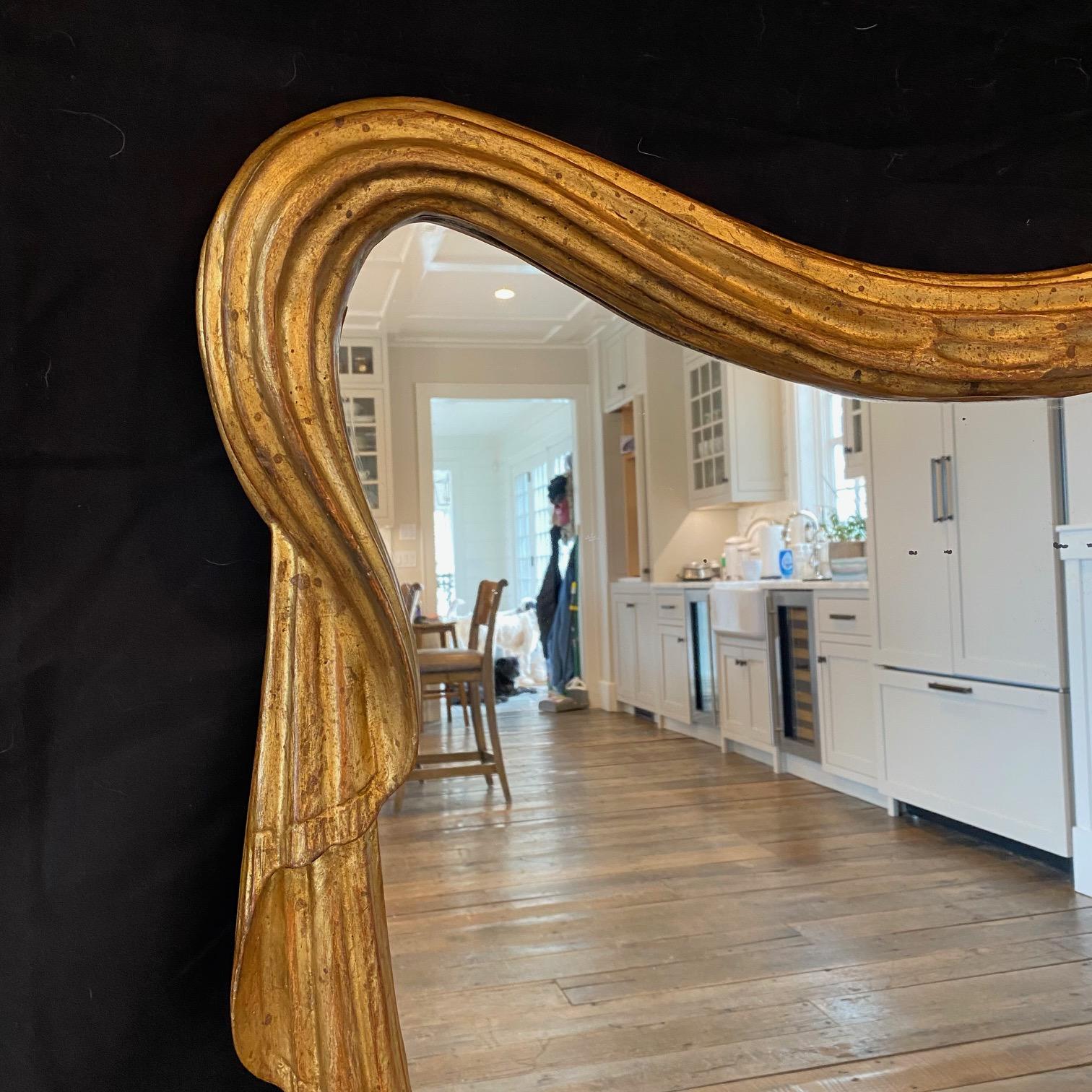 Dramatic French Art Nouveau Draped Curtain Shaped Mirror For Sale 5