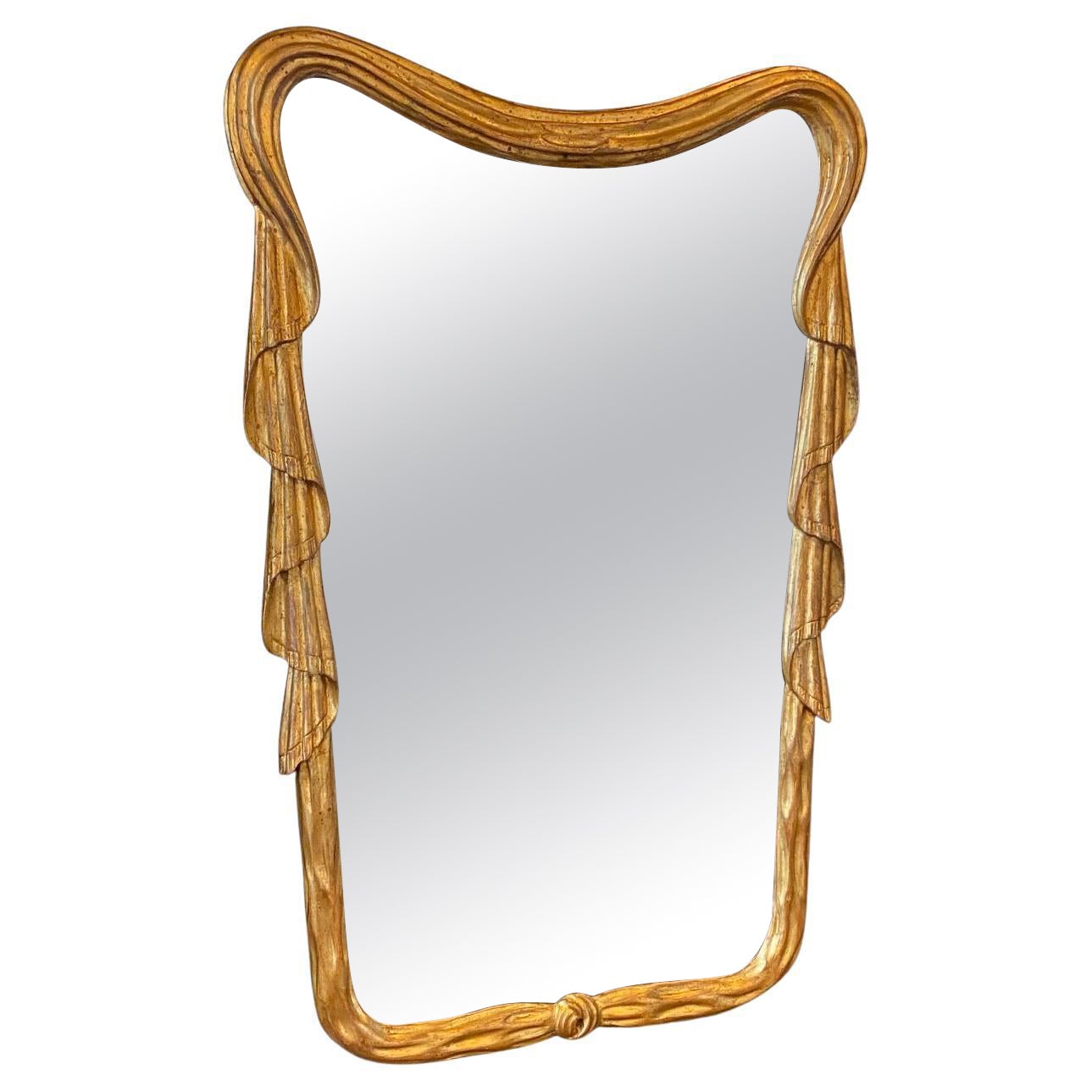 Dramatic French Art Nouveau Draped Curtain Shaped Mirror For Sale