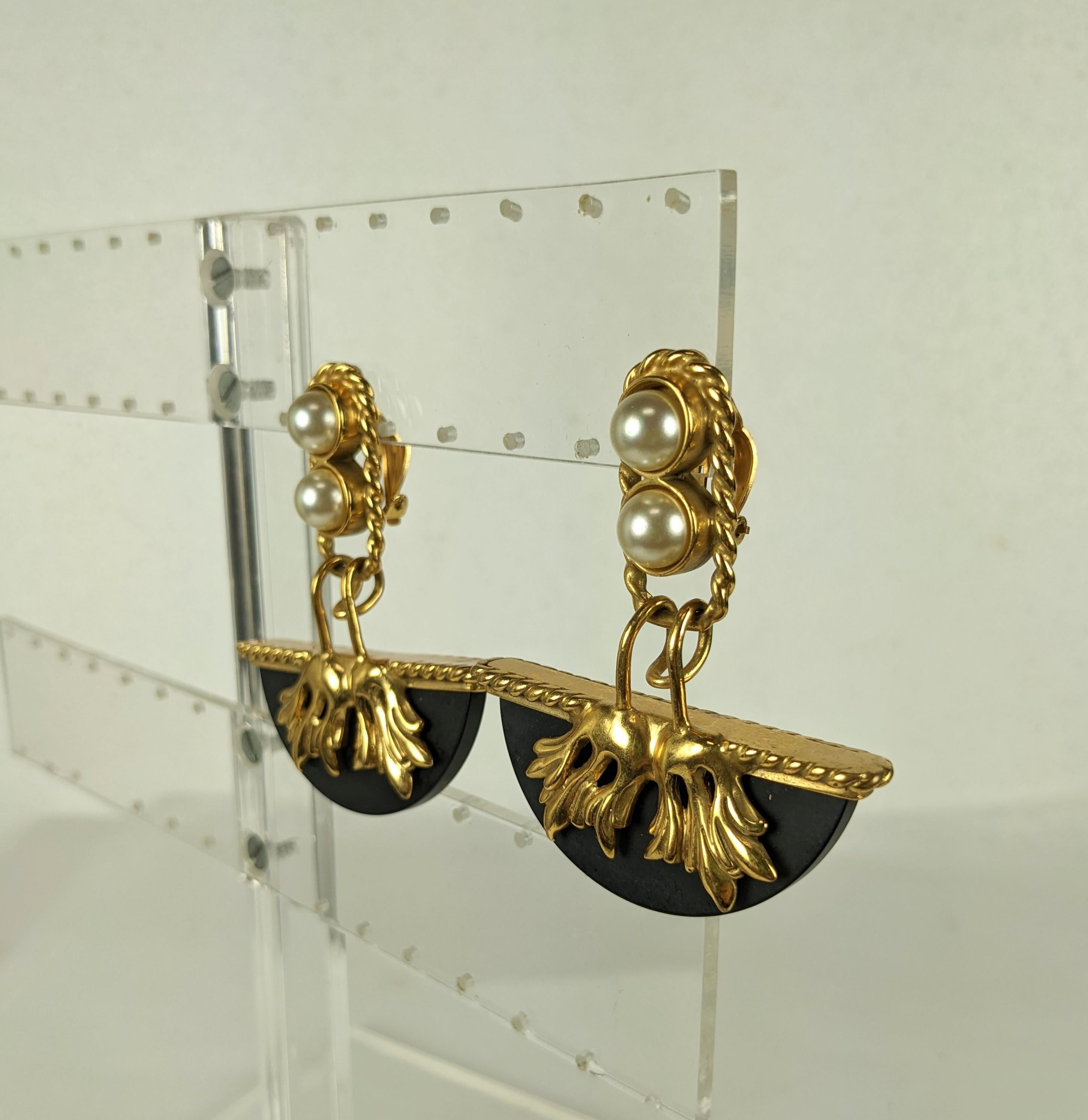 Dramatic French Gilt and Bakelite Earrings In Good Condition For Sale In New York, NY