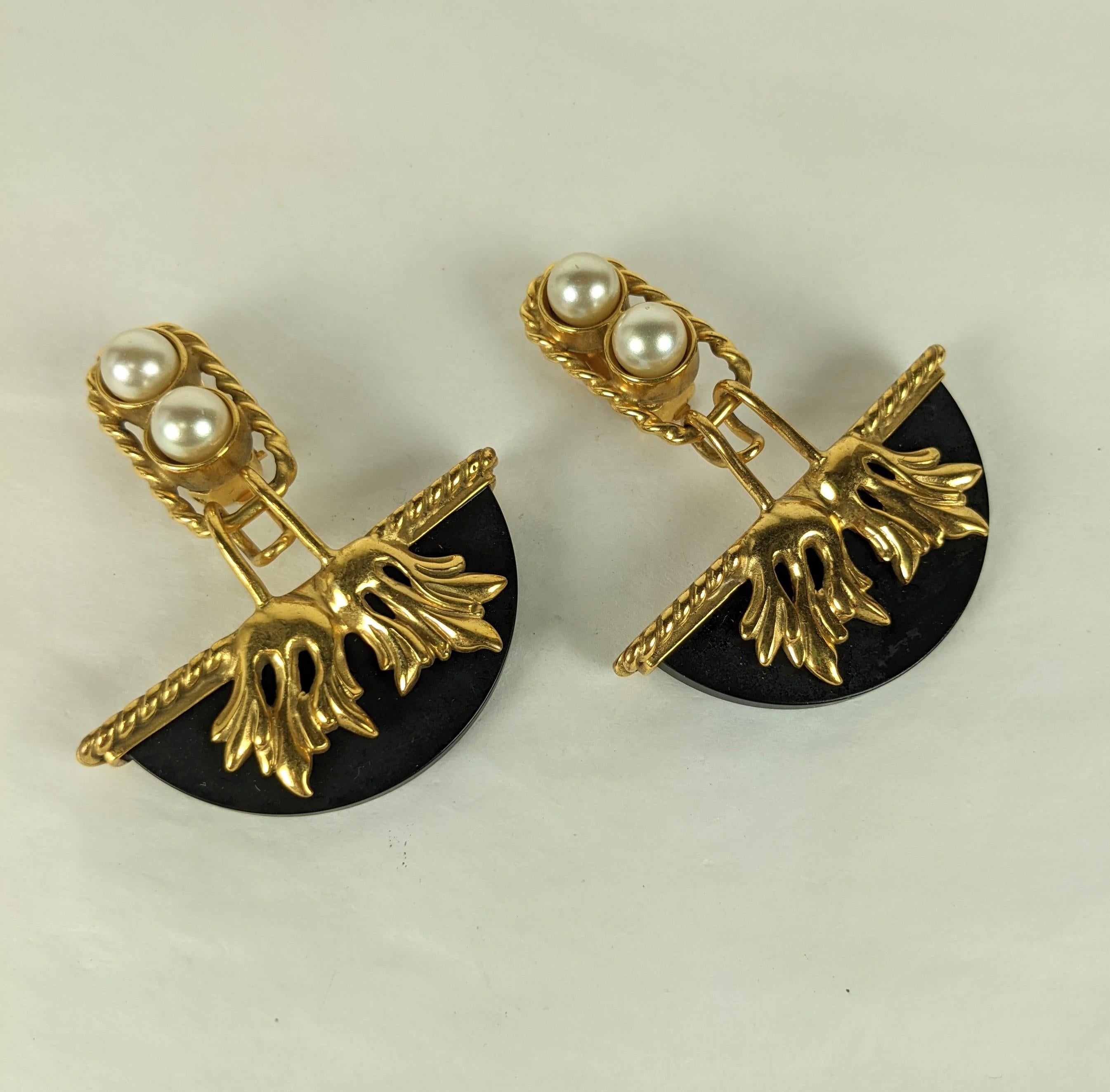 Women's Dramatic French Gilt and Bakelite Earrings For Sale