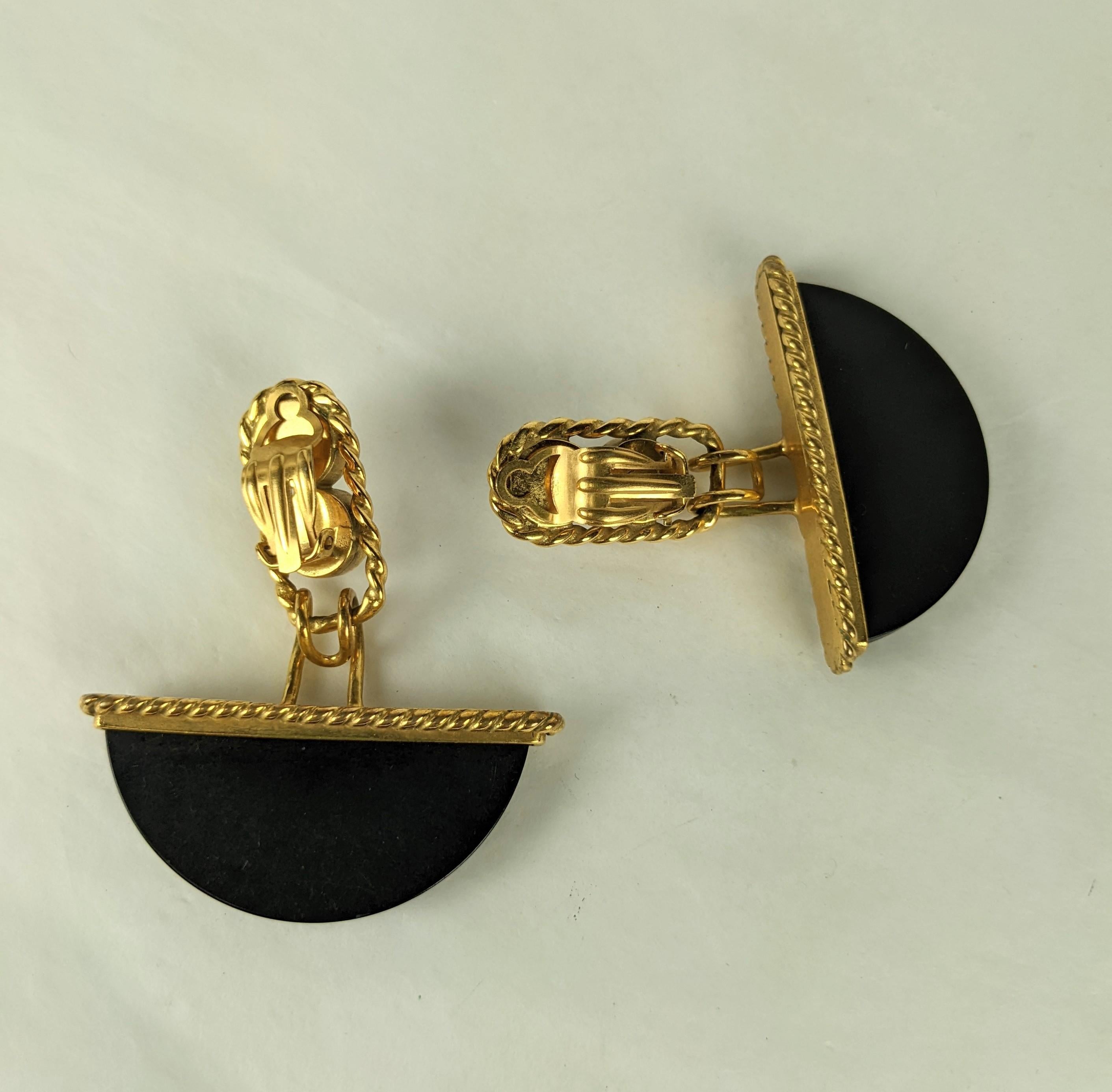 Dramatic French Gilt and Bakelite Earrings For Sale 2