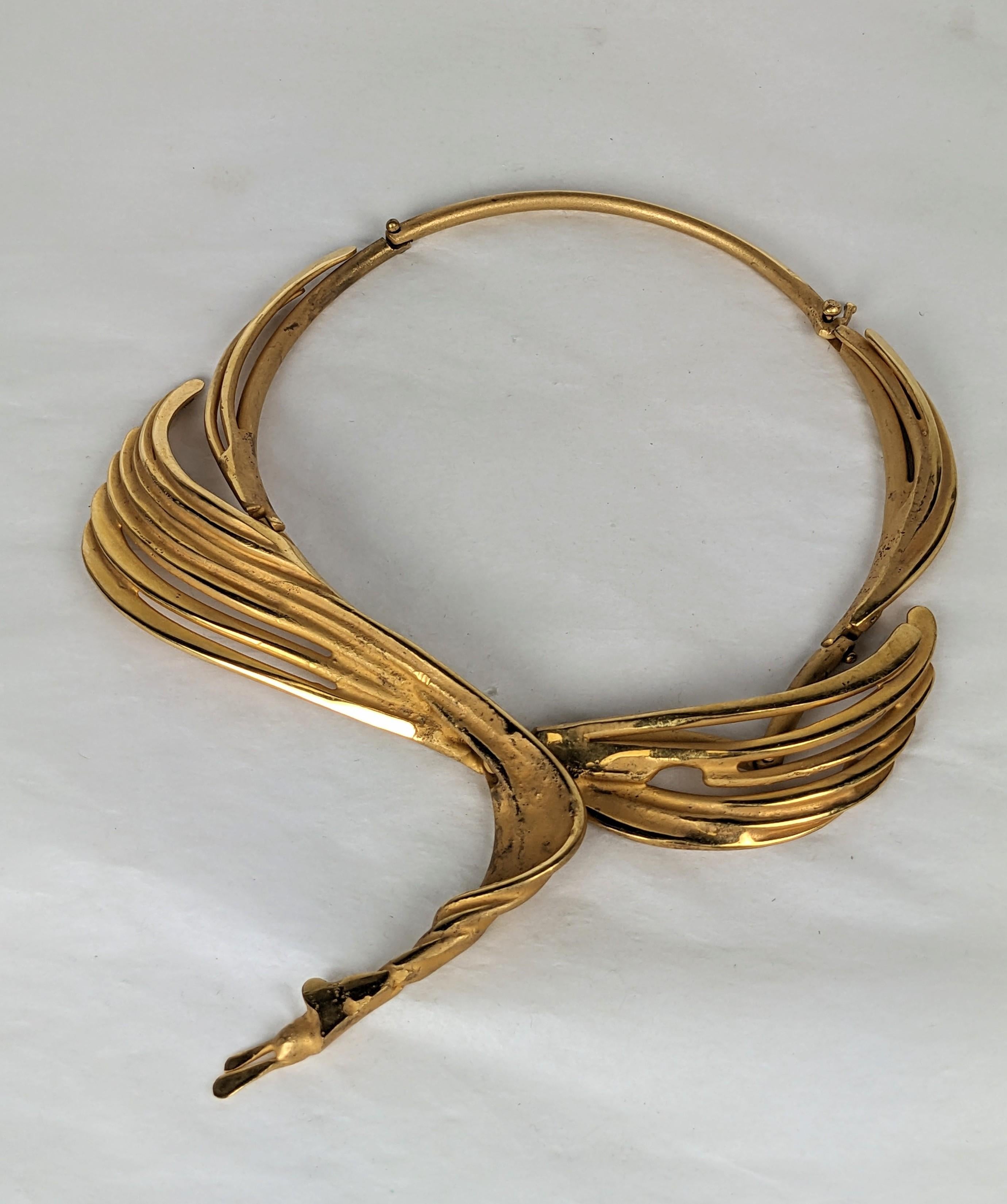 Dramatic French Winged Bronze Artisanal Collar In Excellent Condition For Sale In New York, NY