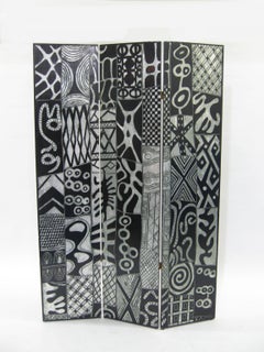 Dramatic Gilded Silver and Black Lacquer Folding Screen