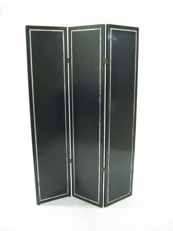 American Dramatic Gilded Silver and Black Lacquer Folding Screen For Sale