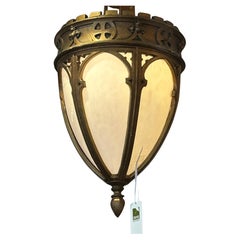 Dramatic Gothic Style Gilded Wood & Milk Glass Chandelier Pendant
