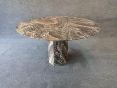 Dramatic Grain Post-Modern Italian Dining Table Round Top on Geometric Base