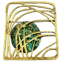 Dramatic Gubelin 1960's Gilbert Albert 18K Yellow Gold Abalone, Pearl Brooch