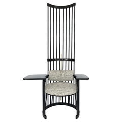 Dramatic High Back Black Lacquered Spindle Writing Chair