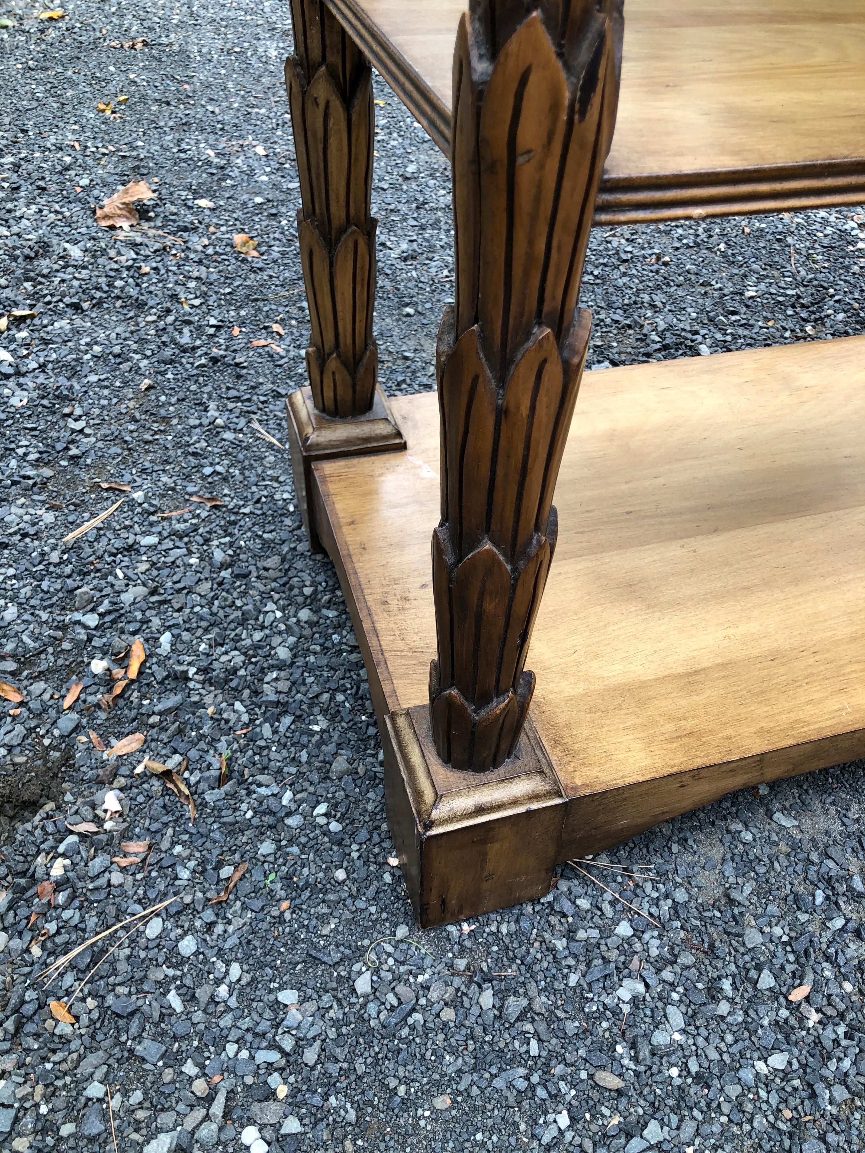 Dramatic Hollywood Regency Carved Walnut Bookcase Étagère with Palm Leaf Motif 1