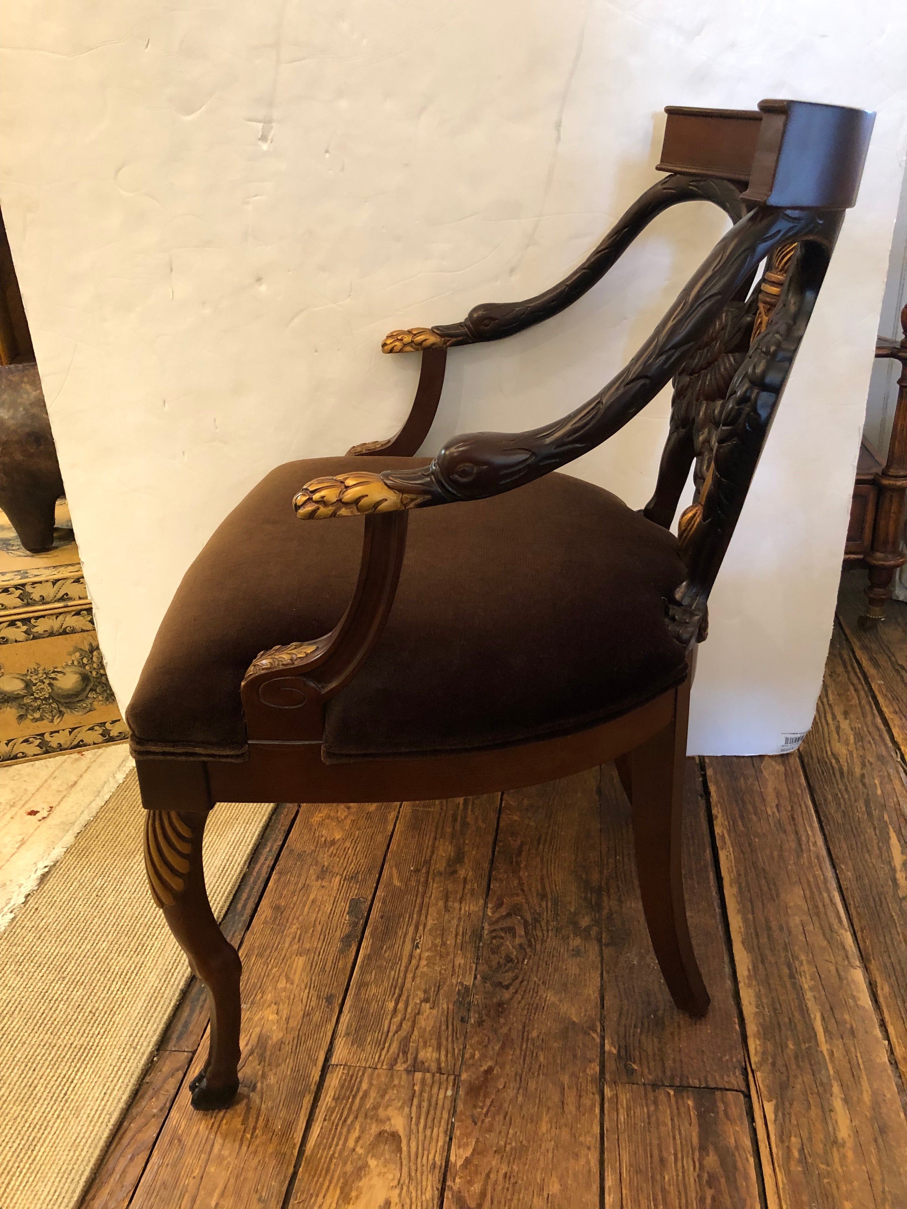 Hollywood Regency Dramatic Hurtado Valencia Spain Swan Carved Armchair For Sale