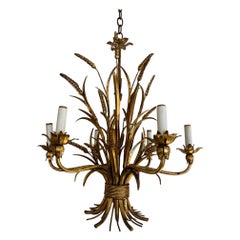 Dramatic Italian Gilt Iron and Tole Wheatsheaf Motife Chandelier