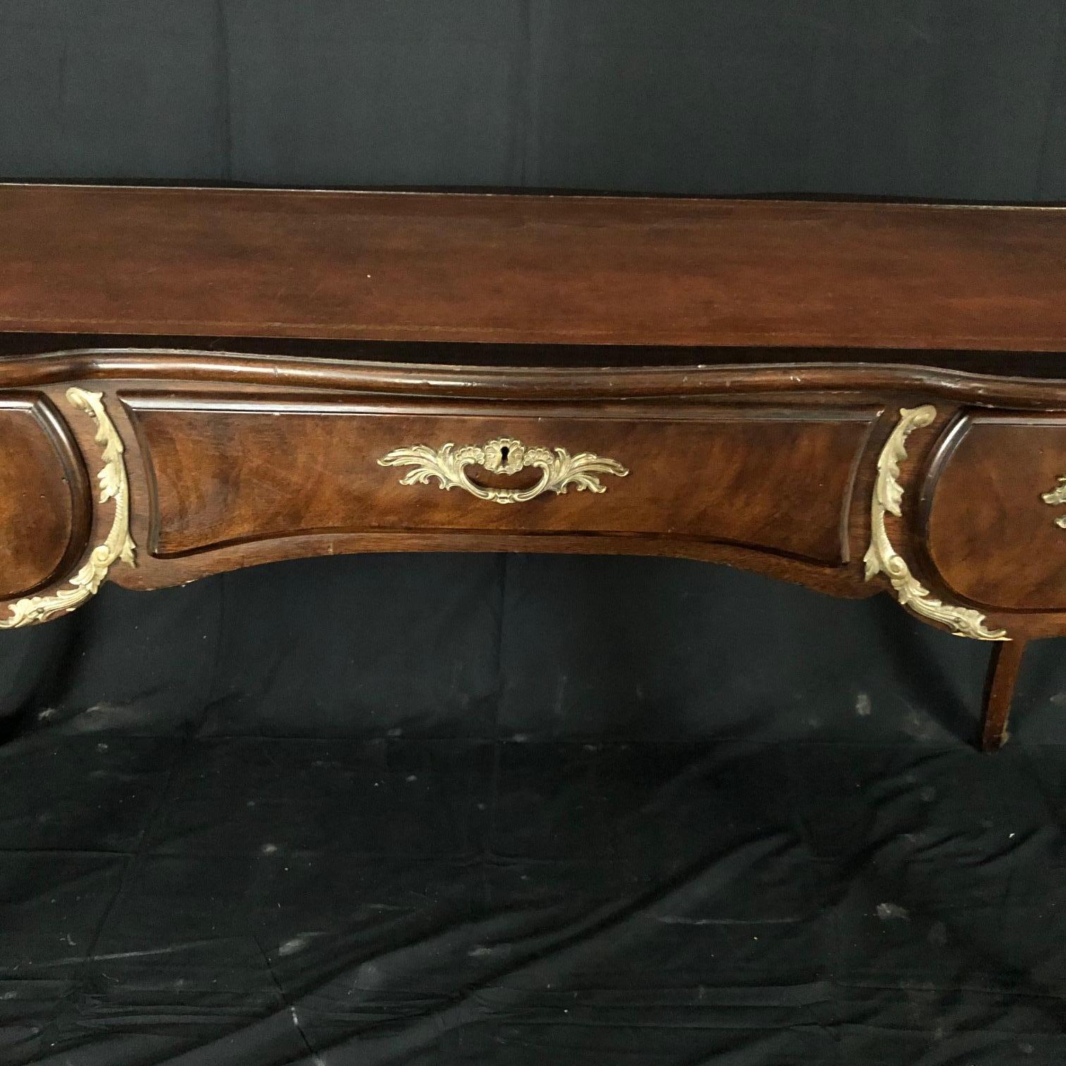 Dramatic Karges Walnut Louis XV French Country Leather Top Two-Sided Desk 3