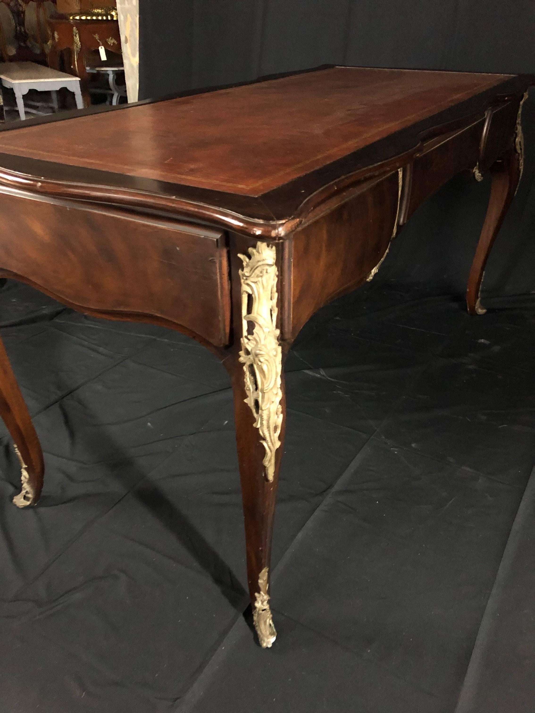 Dramatic Karges Walnut Louis XV French Country Leather Top Two-Sided Desk 4