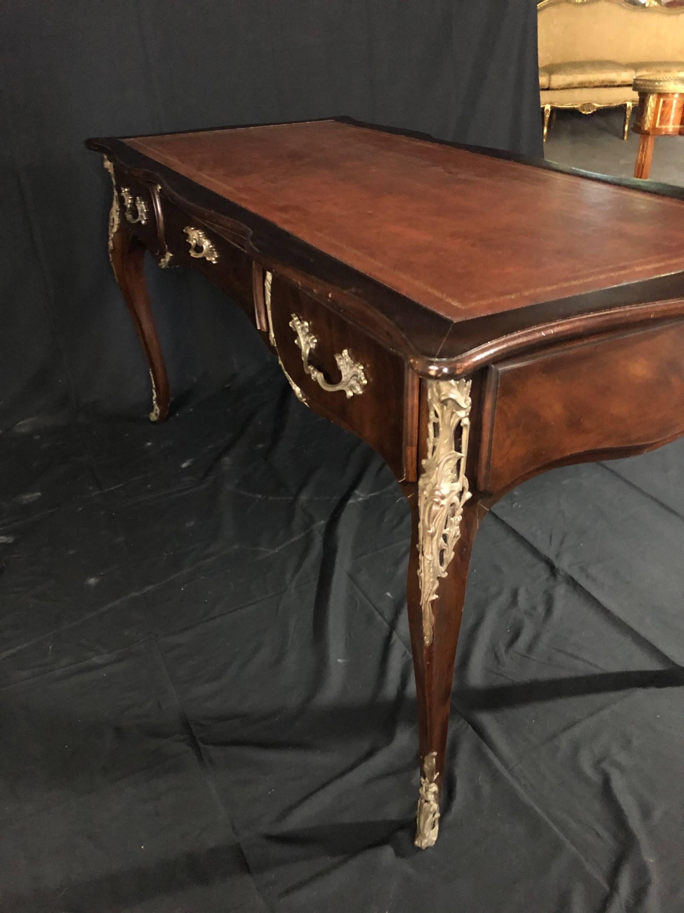 Dramatic Karges Walnut Louis XV French Country Leather Top Two-Sided Desk 5