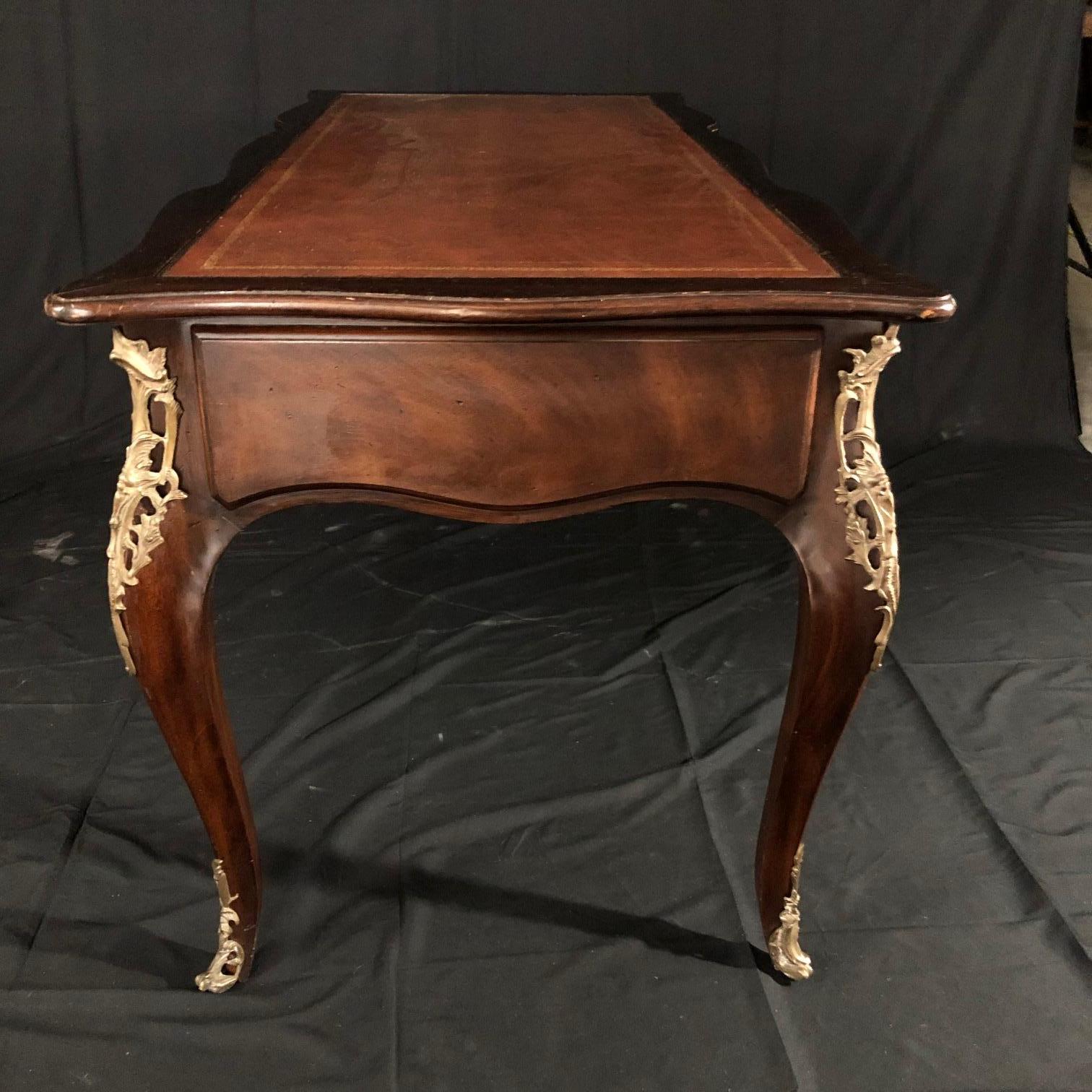 Dramatic Karges Walnut Louis XV French Country Leather Top Two-Sided Desk 6