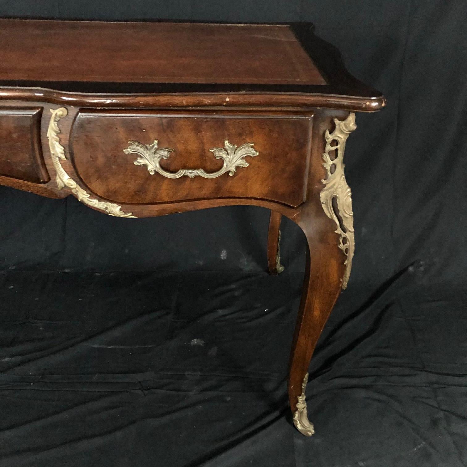 Late 20th Century Dramatic Karges Walnut Louis XV French Country Leather Top Two-Sided Desk
