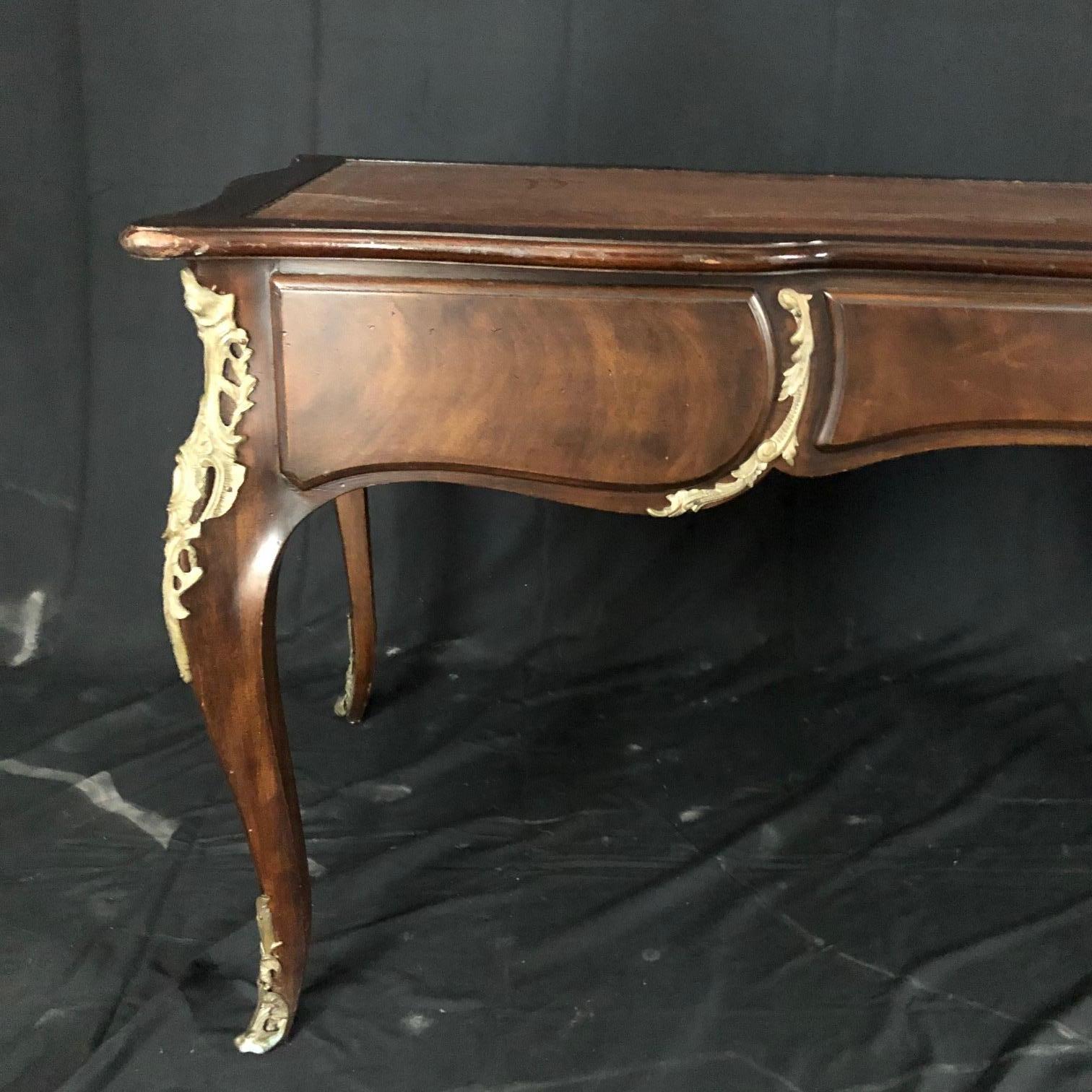 Bronze Dramatic Karges Walnut Louis XV French Country Leather Top Two-Sided Desk