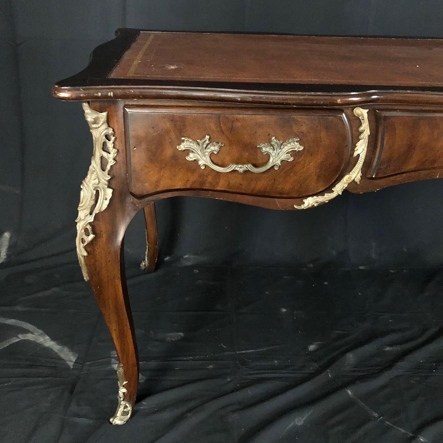 Dramatic Karges Walnut Louis XV French Country Leather Top Two-Sided Desk 1