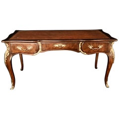 Dramatic Karges Walnut Louis XV French Country Leather Top Two-Sided Desk