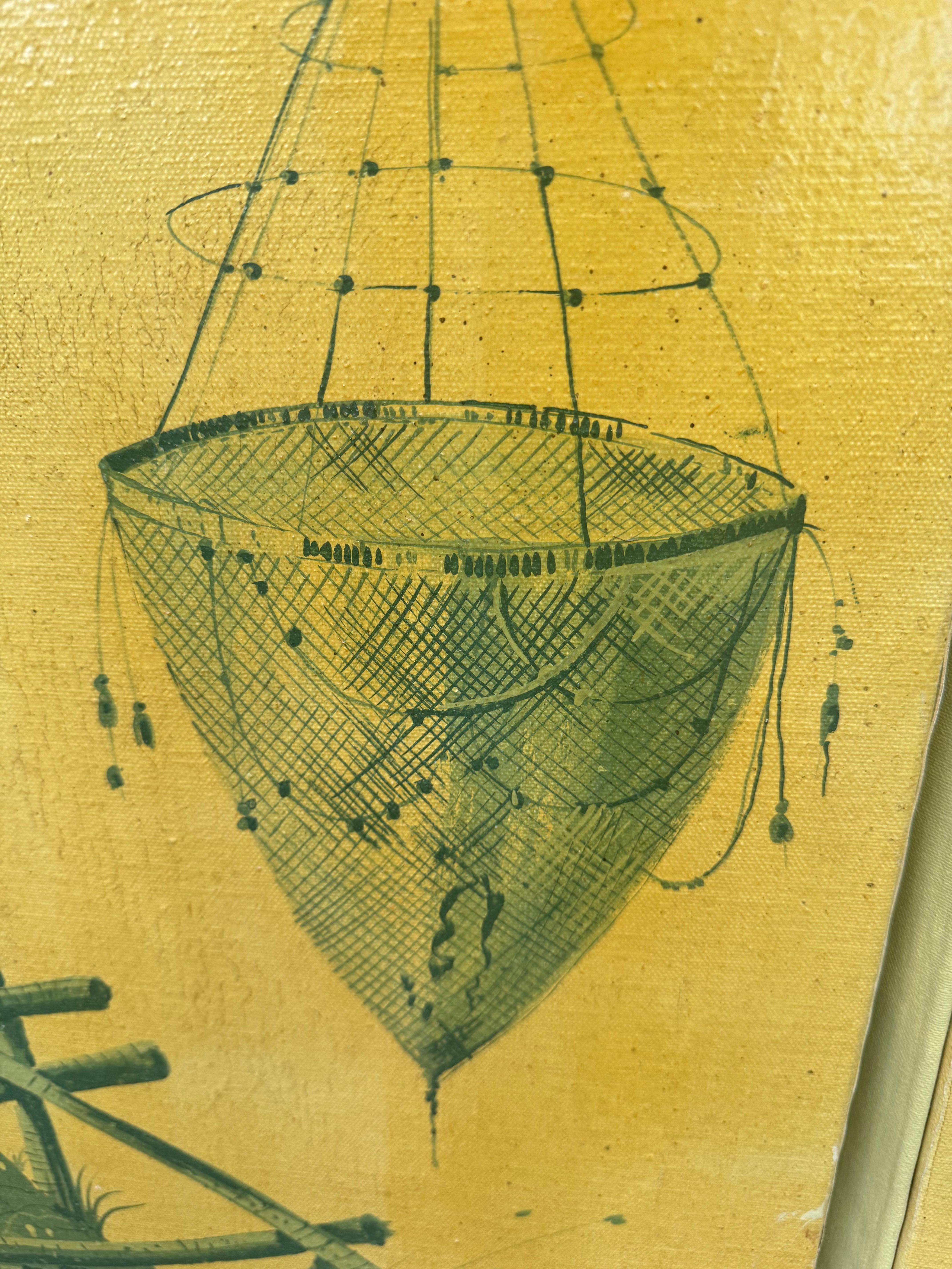 Dramatic Large 4 Panel Chinoiserie Screen in Rare Color Palette 5