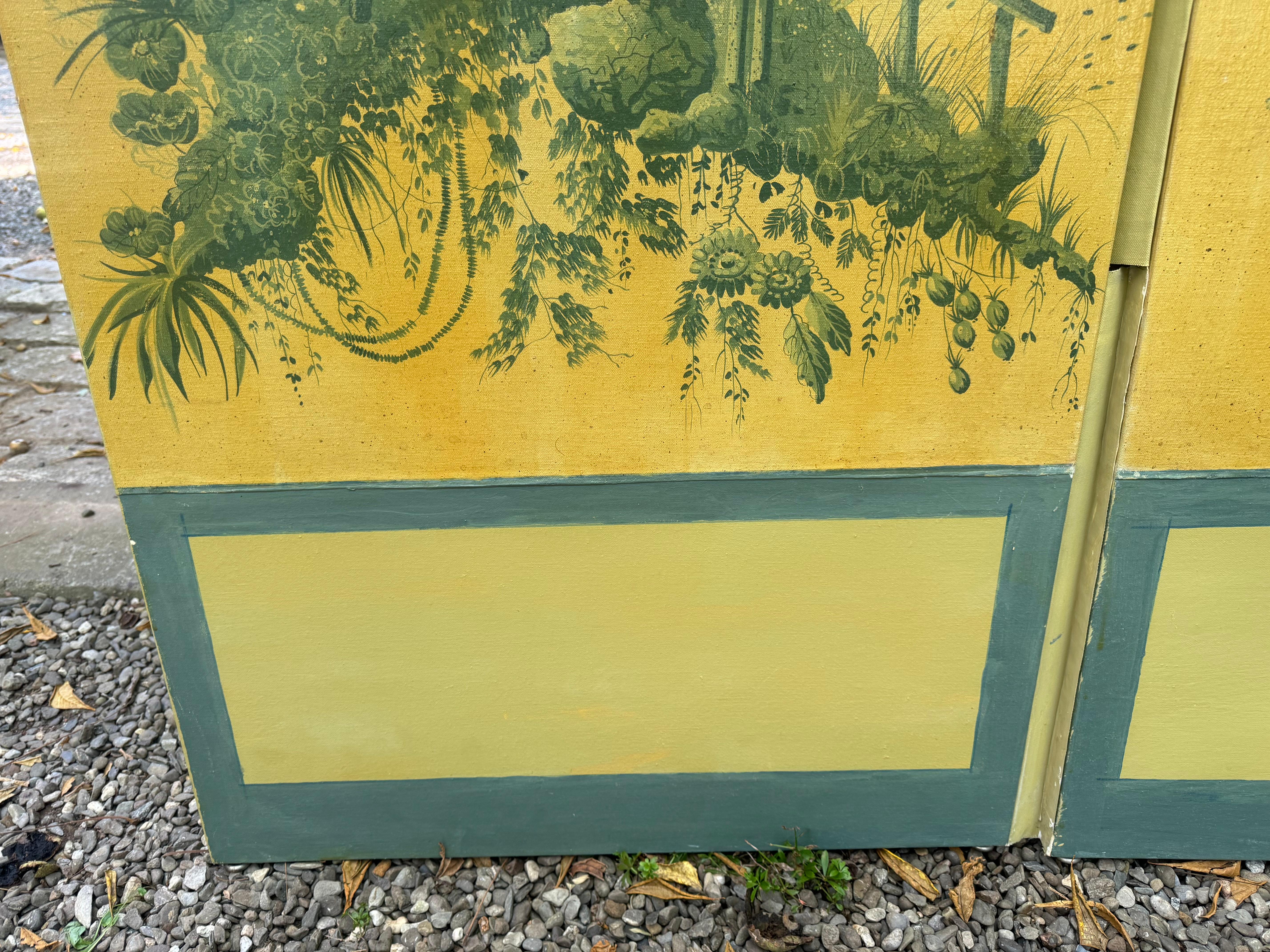 Dramatic Large 4 Panel Chinoiserie Screen in Rare Color Palette 1
