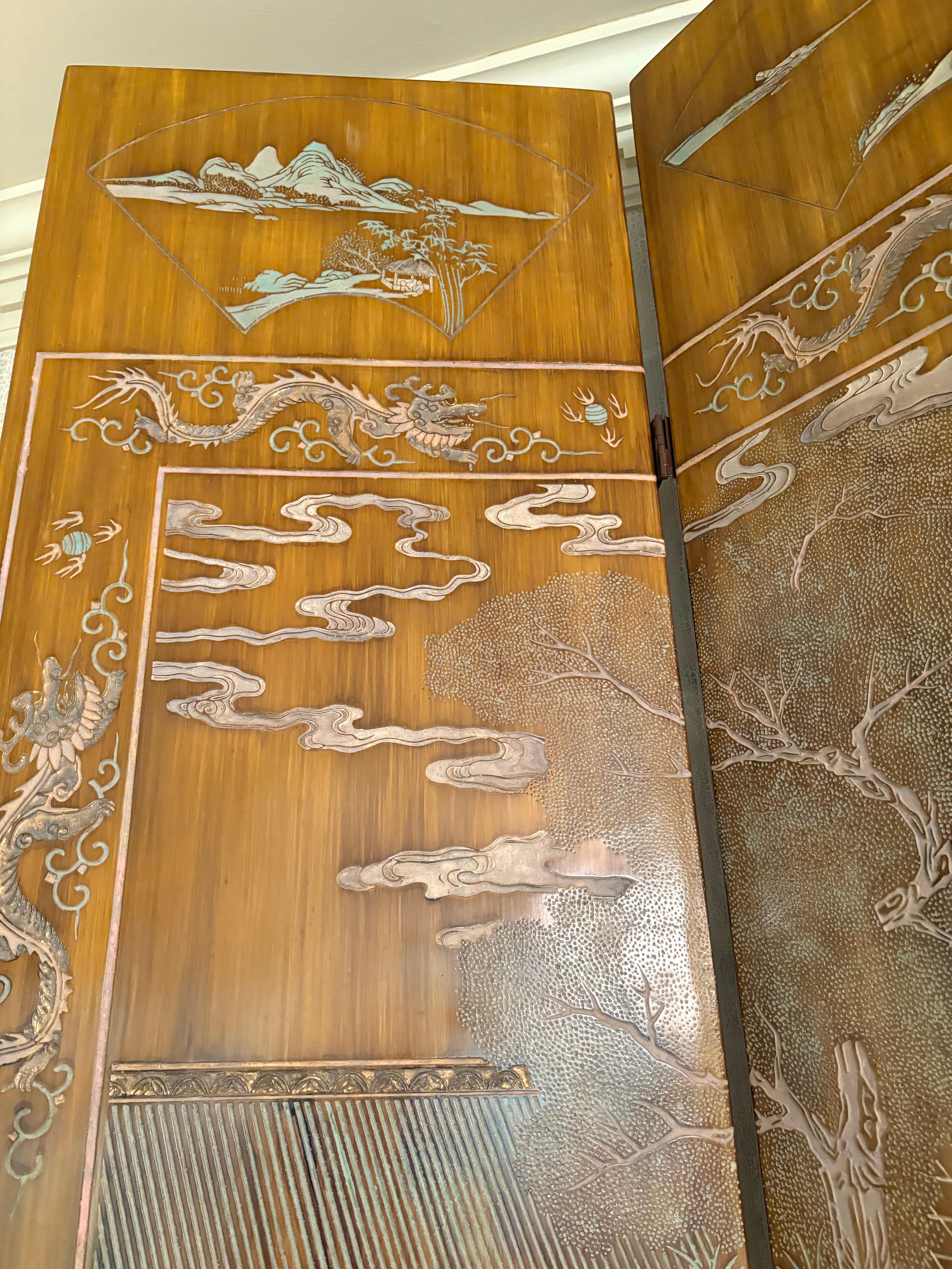 Legno Schermo drammatico a 8 pannelli Coromandel di grandi dimensioni in vendita