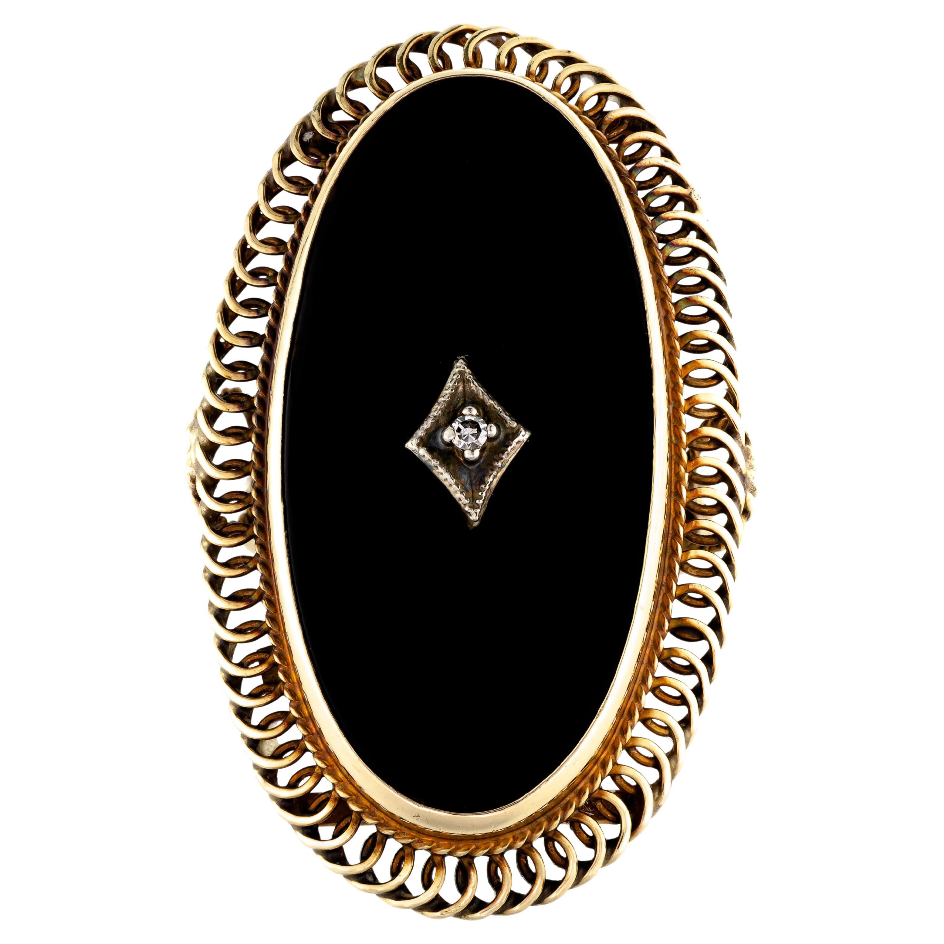 Dramatic Large and Impressive Circa 1930 Black Onyx Diamond Yellow Gold Ring For Sale