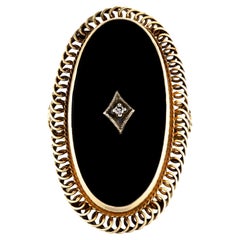 Dramatic Large and Impressive Circa 1930 Black Onyx Diamond Yellow Gold Ring