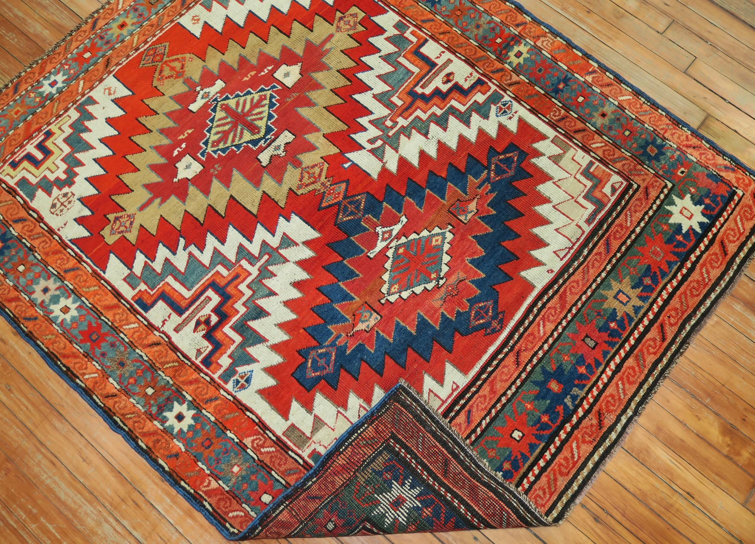 Hand-Knotted Dramatic Large Scale 20th Century Antique Russian Karabagh Square Rug For Sale