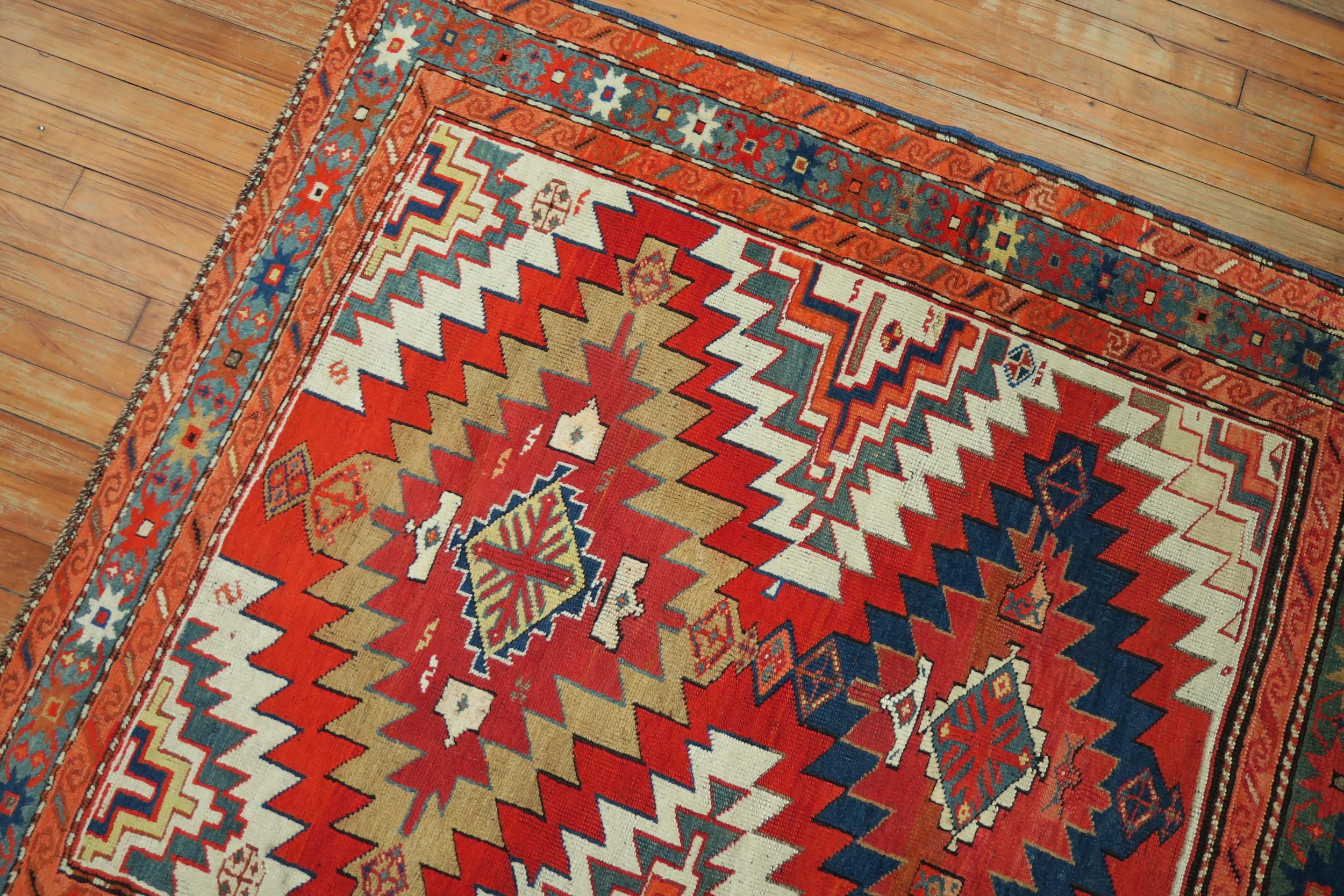 Dramatic Large Scale 20th Century Antique Russian Karabagh Square Rug In Good Condition For Sale In New York, NY