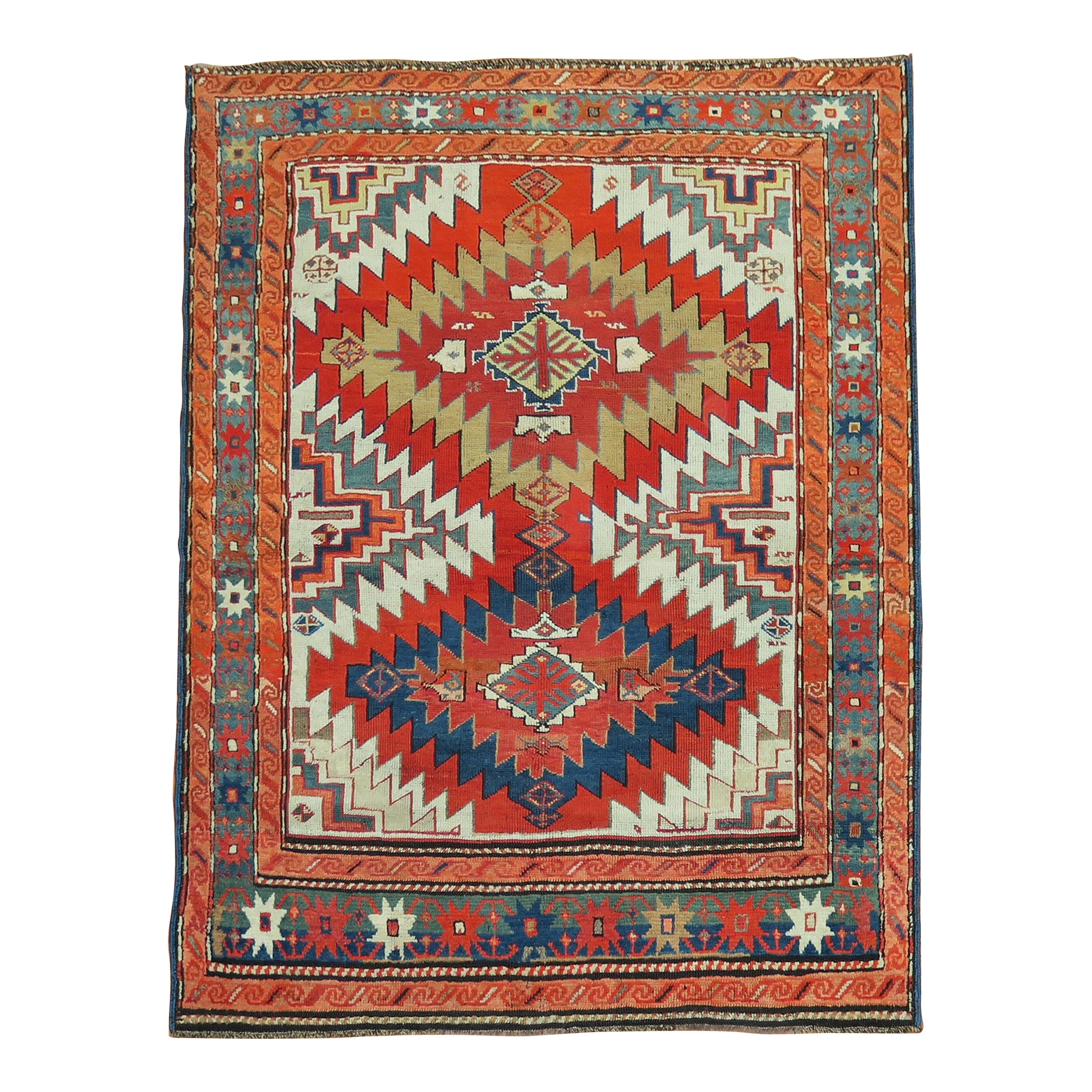 Dramatic Large Scale 20th Century Antique Russian Karabagh Square Rug For Sale