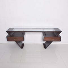 1960s Dramatic Desk in Floating Mahogany Eugenio Escudero Mexican Modernism