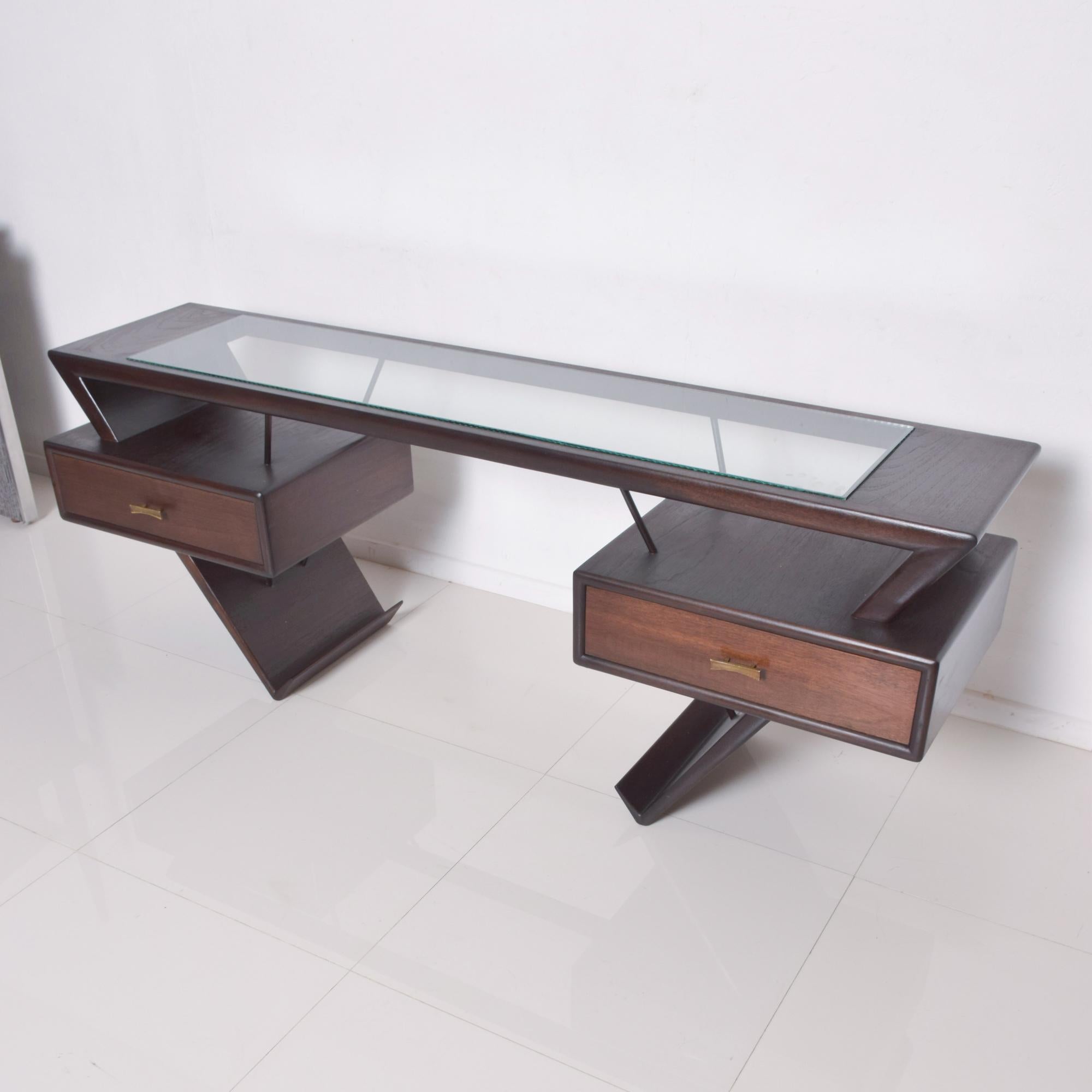 1960s Dramatic Desk in Floating Mahogany Eugenio Escudero Mexican Modernism 2