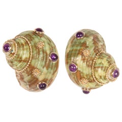 MAZ Boucles d'oreilles en coquillage et améthyste