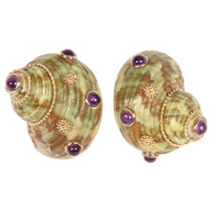 Dramatic Maz Shell and Amethyst Earrings