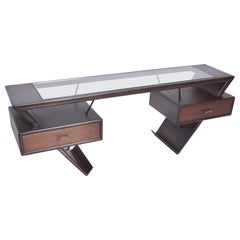 1960s Dramatic Desk in Floating Mahogany Eugenio Escudero Mexican Modernism